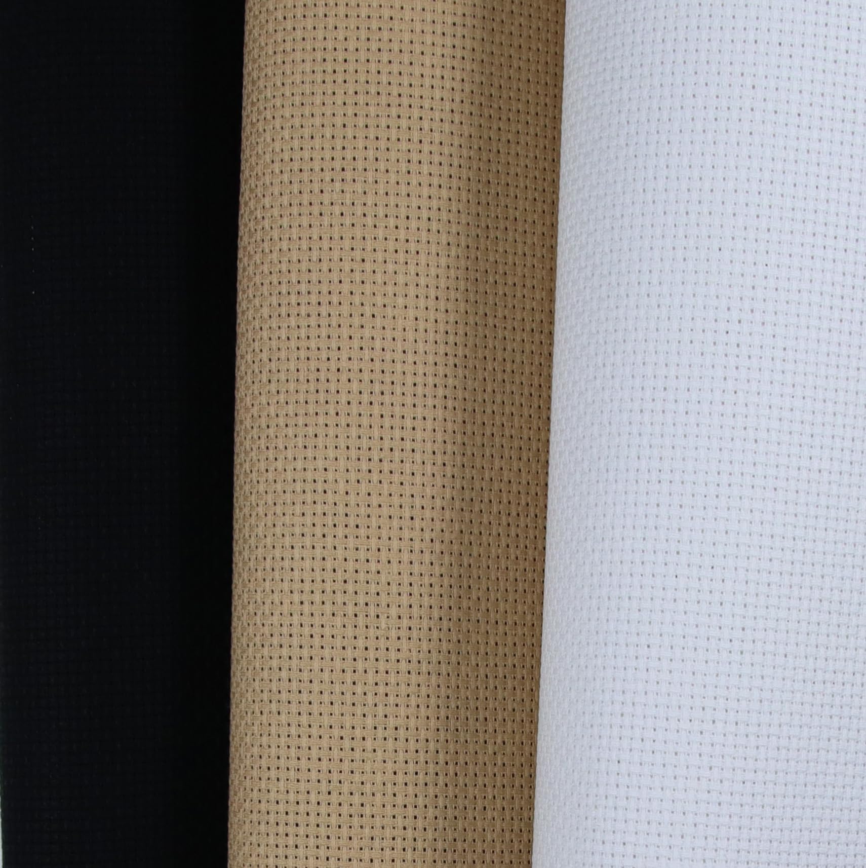 KCS 3 pc of 15" x 18"(38cmx45cm) Counted Cross Stitch Cotton Aida Cloth Needlework Rolled Fabric Box,14CT,White+Khaki+Black