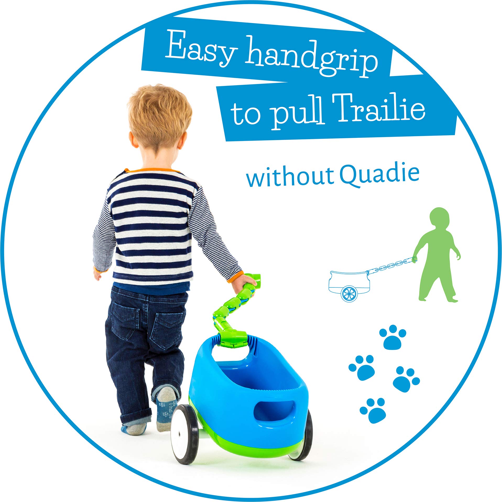 Chillafish Quadie Trailie stabiles spielfahrzeug mit Anhänger für Kinder von 1-3 Jahre, 3 Sitzpositionen, laufrad ab 1 jahr mit Aufbewahrungsfach im Sitz, leisen nicht markierenden Rädern, Blau