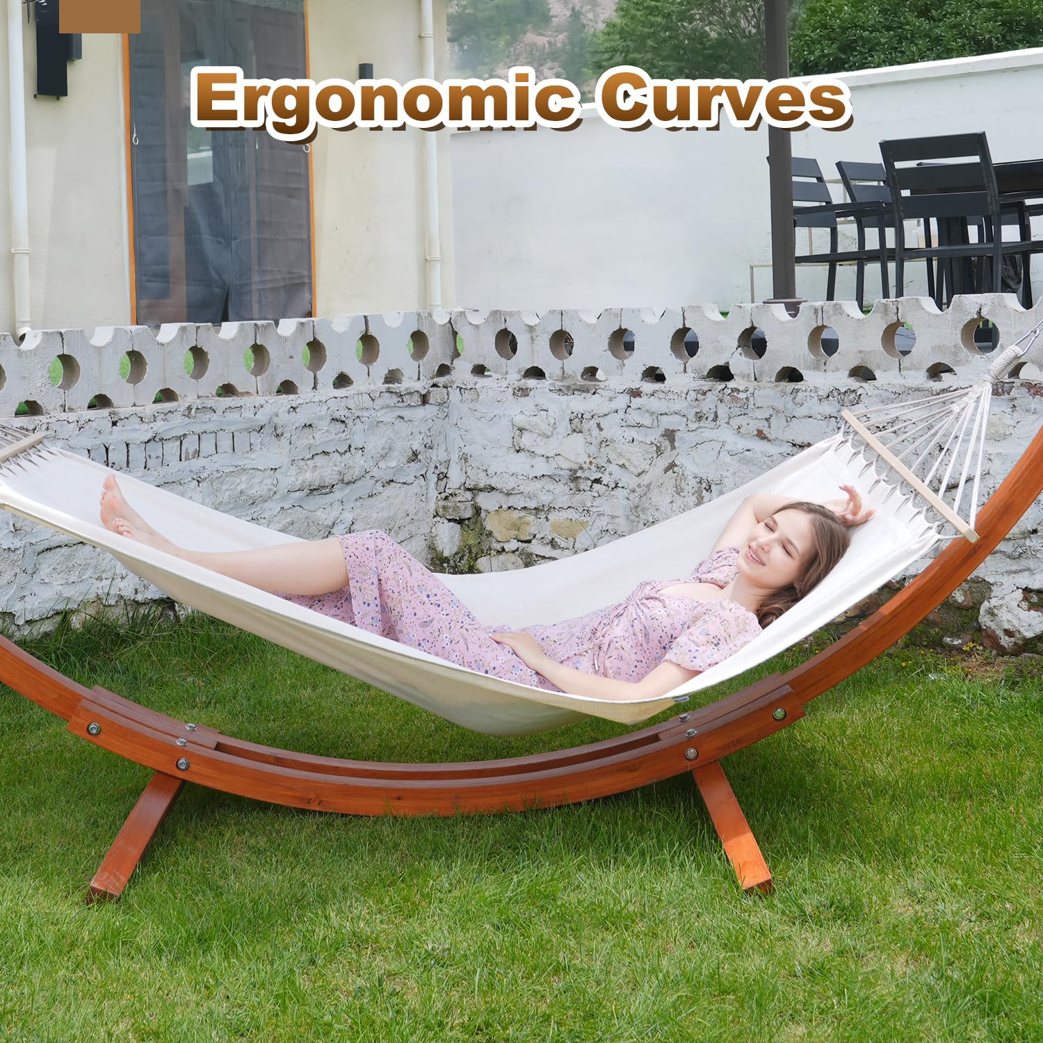 Hamac avec Support en Bois, Ensemble Double Hamac, 200 kg de Charge, 320×120×120 cm, Hauteur Ajustable, pour Jardin, Terrasse & Balcon 27kg