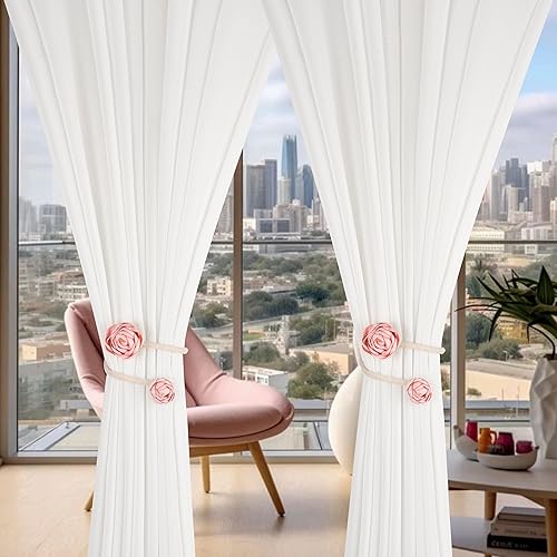Miniatura 9 de SUQ I OME 2 piezas de flores artificiales hechas a mano con clips para cortinas de ventana para mujeres, niñas, dormitorio decorativo (rosa)