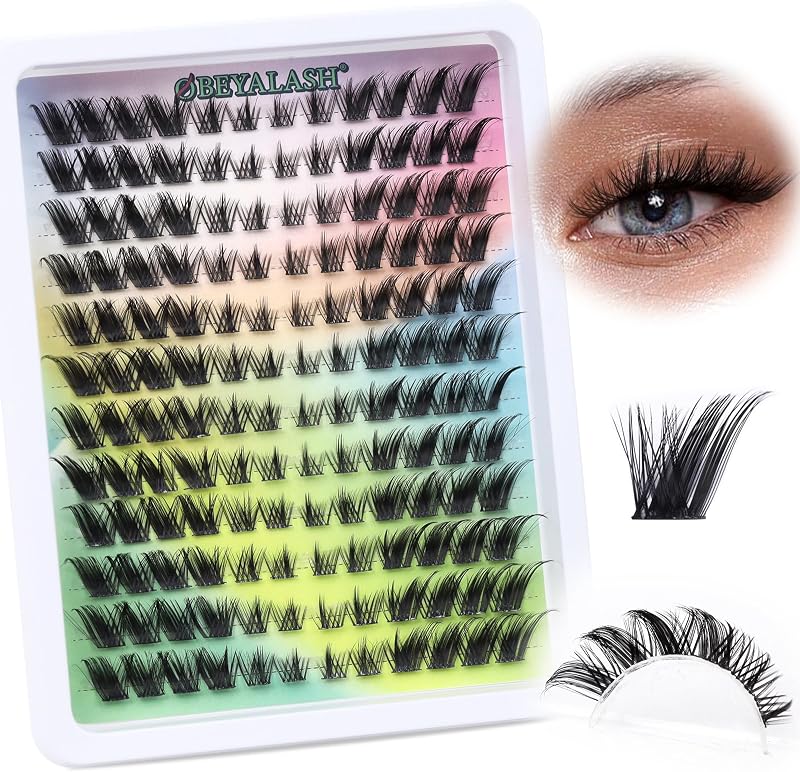 Obeyalash Cat Eye Cils Individuels Extension Cils Naturel Fox Eye Lashes 144pcs Cluster Lashes Wispy Eyelashes C Curl Lash Clusters Extension De Cil Faux Cil Extensions DIY at Home
