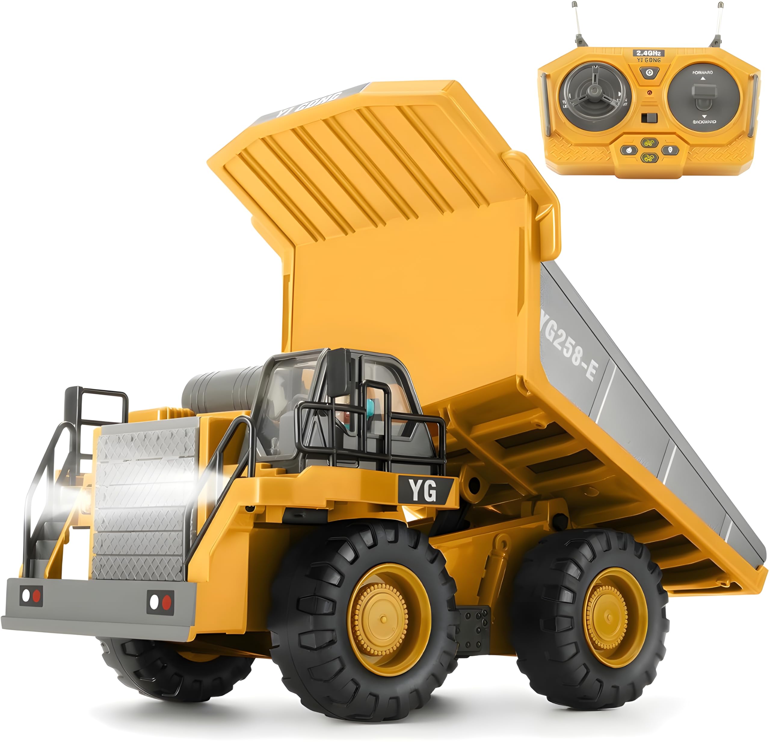 RareFind trove Metal RC Truck Toy - 9-Channel Remote Control Construction Vehicle Dumping Truck with Lights & Sounds, 2.4GHz Rechargeable Toy for Kids Ages 3+ Battery&Remote Included for Kids,Yellow-image-15