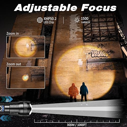 Miniatura 2 de ISUNMEA Linterna fuerte recargable, 2 paquetes de linternas LED potentes con zoom de 1500 lúmenes, altos lúmenes con 5 modos, luz de flash de mano