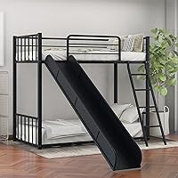 Vista 1 de Harper & Bright Designs Litera de metal individual sobre individual con escalera y tobogán, marco de cama resistente con rieles de protección
