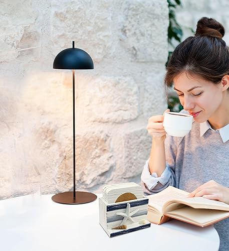 Miniatura 6 de Puzzled Posavasos náuticos de madera con rayas blancas y azules, decoración costera de madera para el hogar, cocina, bar, playa, regalos temáticos