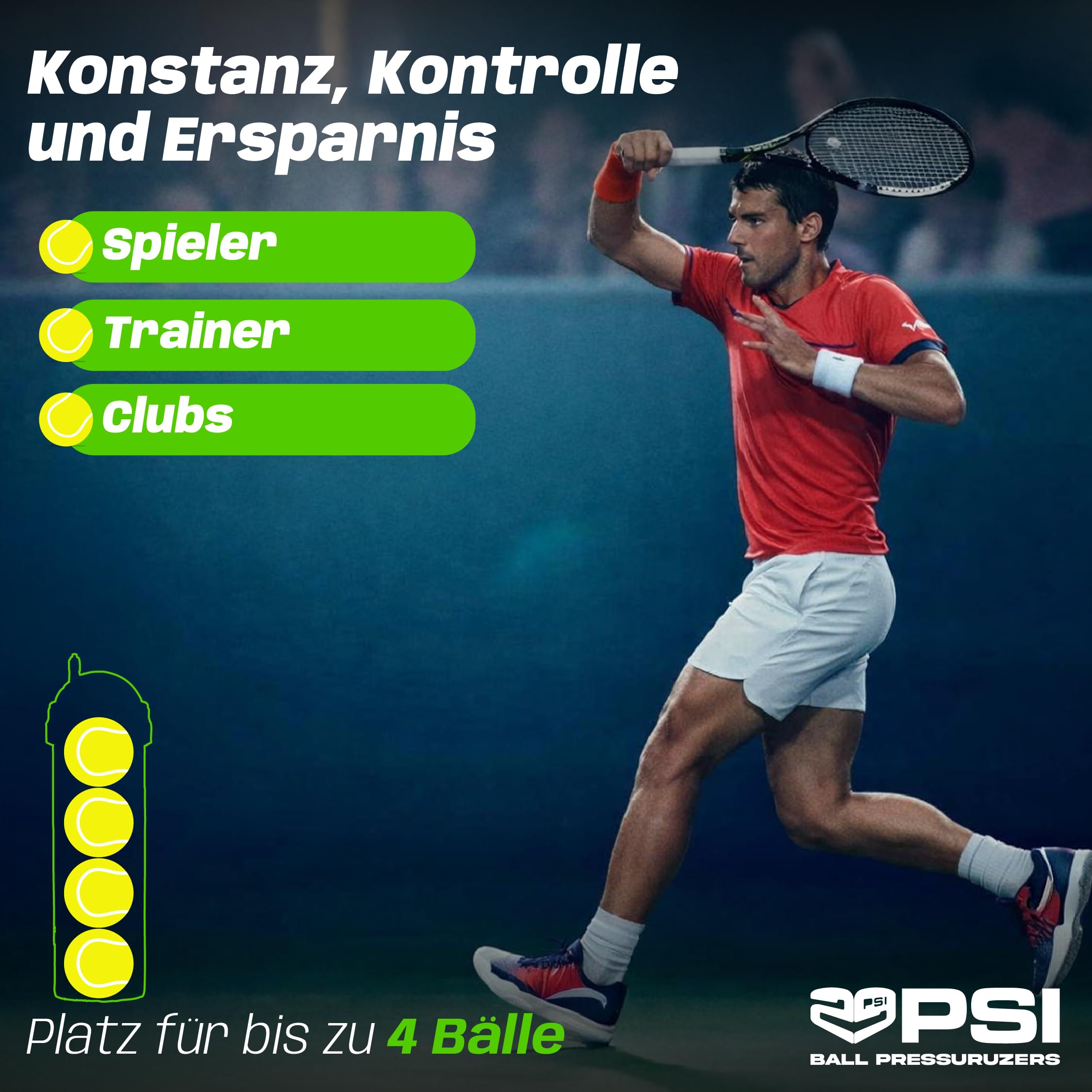 TUBOPLUS 29PSI - Padel- und Tennisballdrucker | Hält Druck und Sprungkraft | Luftdichter Behälter zur Verlängerung der Lebensdauer der Bälle