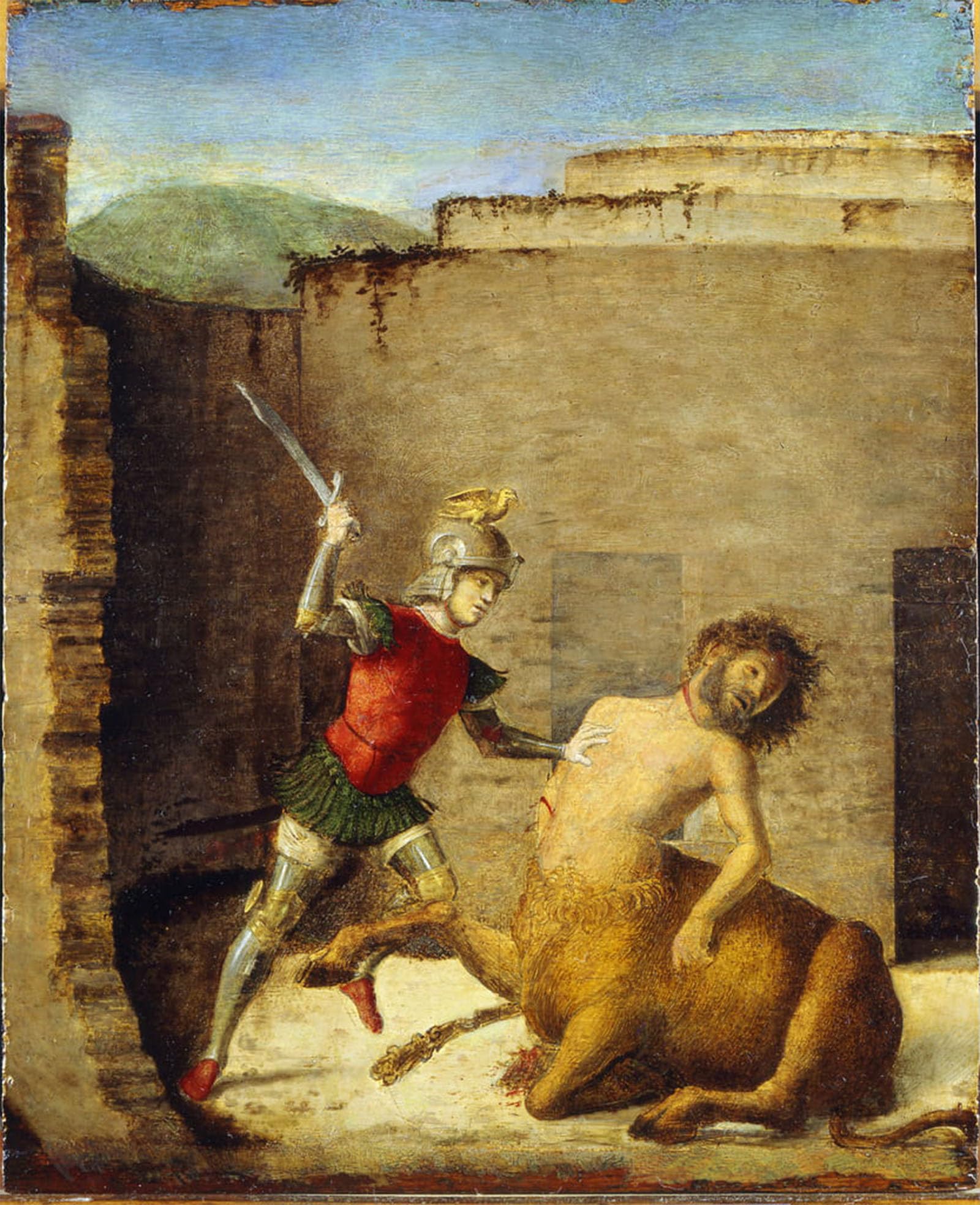 POSTERIIk Famous Animal Posters Vintage Picture Thesee Terrassant Le Minotaure Theseus Slaying Minotaur by Battista Cima Da Conegliano Modern Wall Decor for Home Decor 60x90cm