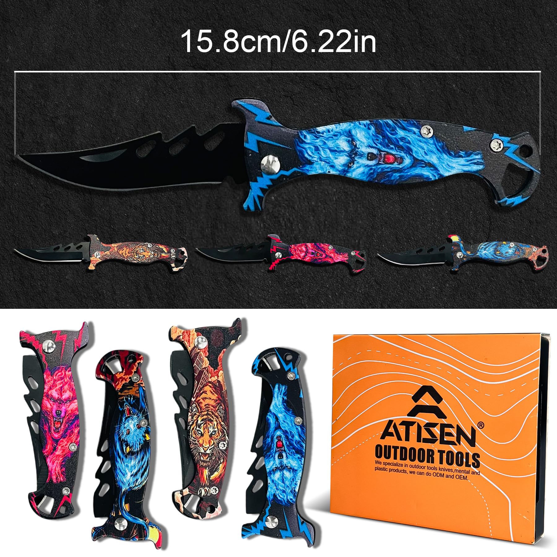 Folding Knife 4 Pack – Large Folding Gift Knives for Men – EDC Outdoor Knife Set for Camping, Survival, Hunting Gear