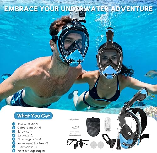 Miniatura 7 de Máscara de esnórquel de cara completa para adultos, equipo de esnórquel con el último sistema de tapa seca, sistema de flujo de aire patentado con