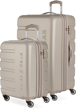 SWISSGEAR Signature Carry-On/Large Hardside Expandable Spinner Luggage Set, ABS Construction, TSA-Friendly Lock, Sand, 2-Piece Set 19/27-Inch