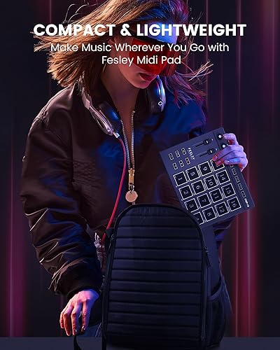 Miniatura 5 de Fesley MIDI Pad Beat Maker, controlador de teclado MIDI USB con 16 almohadillas de batería para principiantes, 2 desvanecedores y perillas