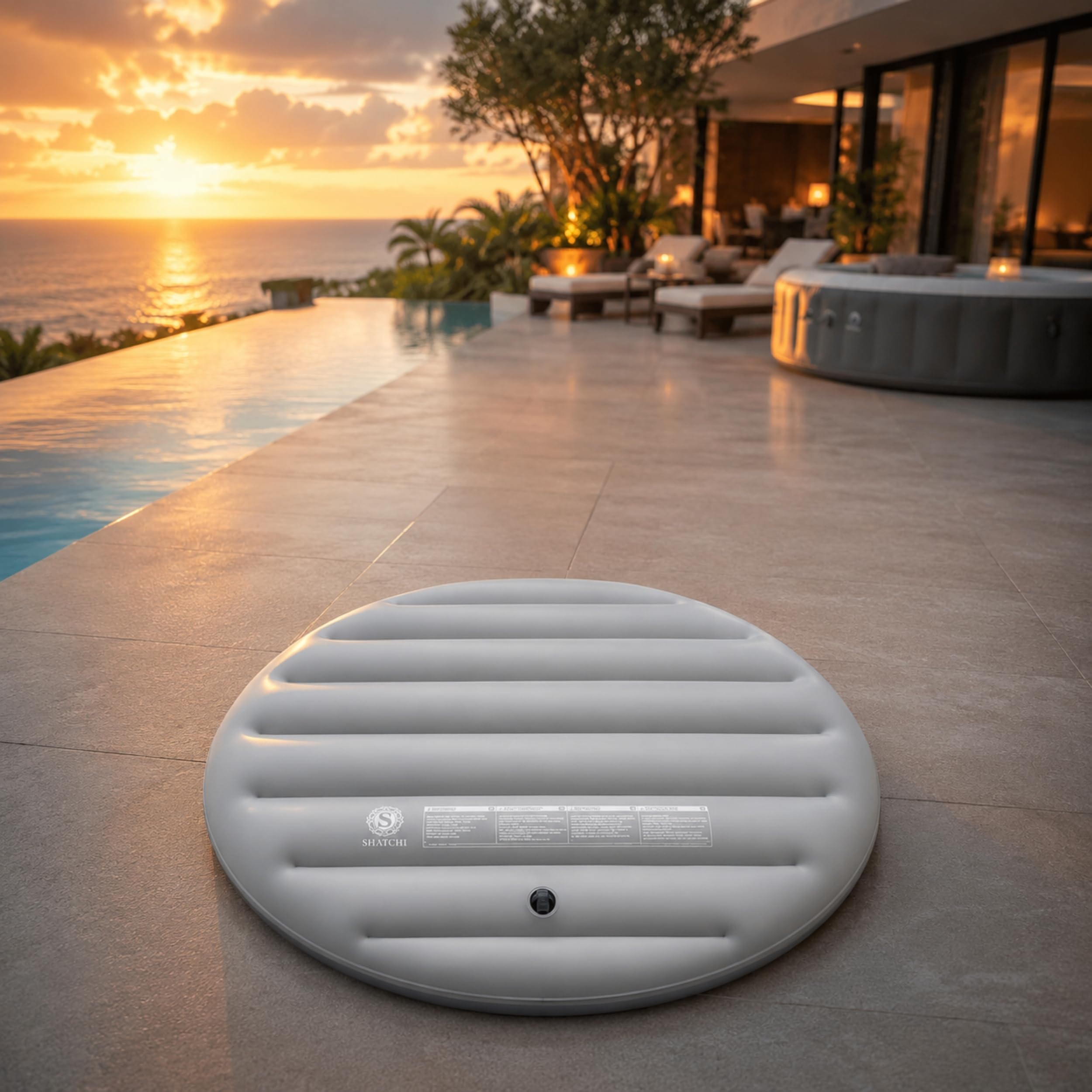 Cubierta Inflable de Ahorro de energía, Tapa Protectora de Lluvia, Aislamiento térmico, vejiga Redonda, se Adapta a Todos los jacuzzis Redondos de hasta 140 cm, Color Gris