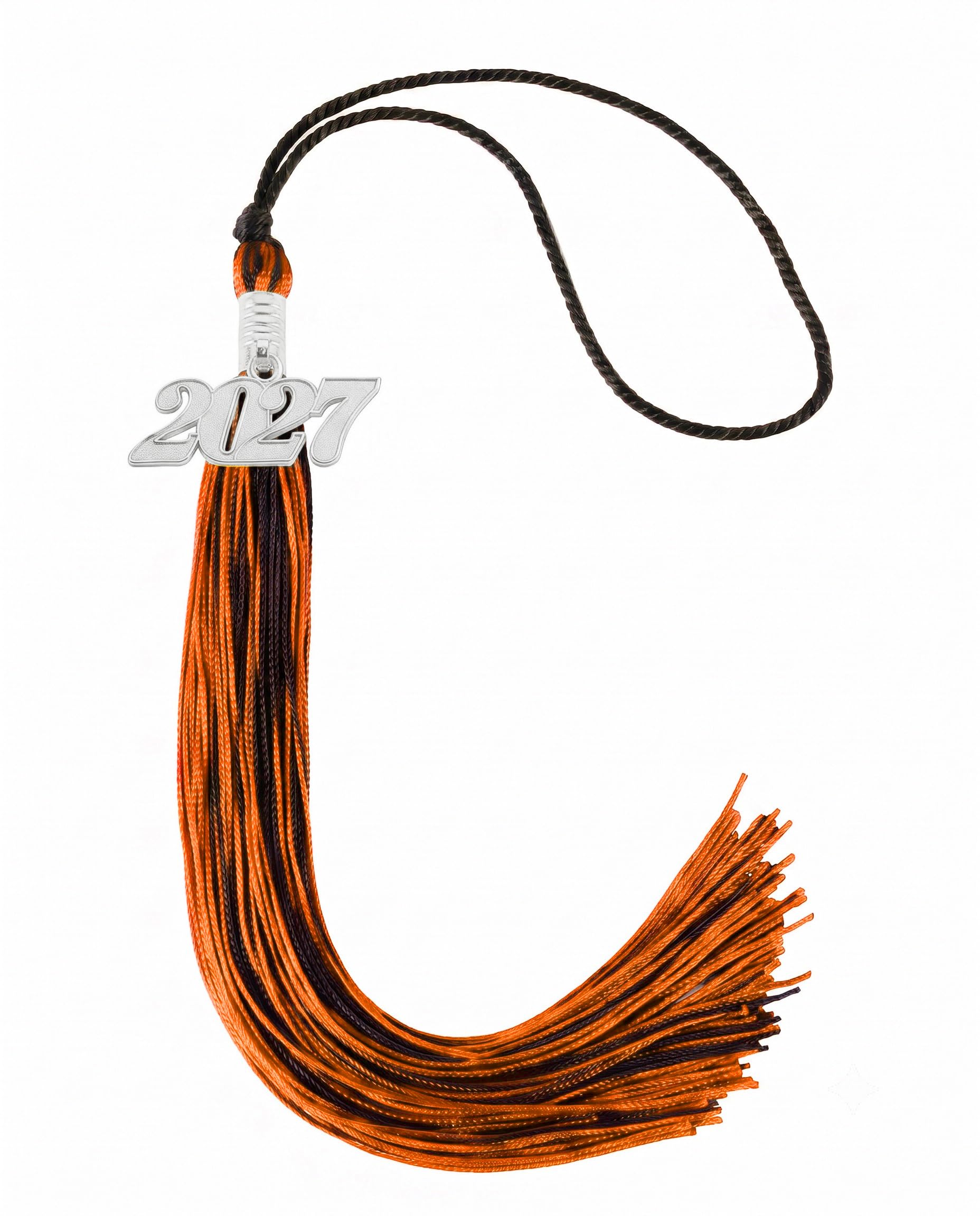 Graduation Tassel 2027 for Grad Cap,Black and Orange Tassel with Silver Charm