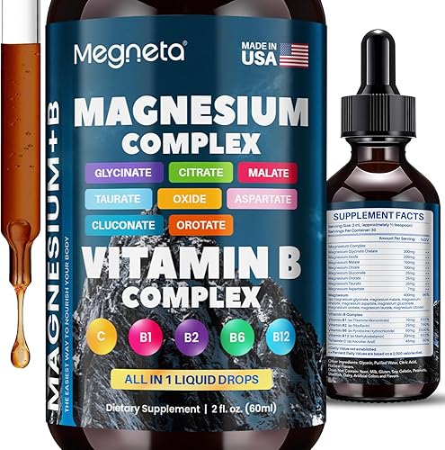 Suplemento complejo de magnesio Ayuda a aliviar el estrés, la noche, la salud del corazón, los nervios y los músculos con líquido de glicinato de