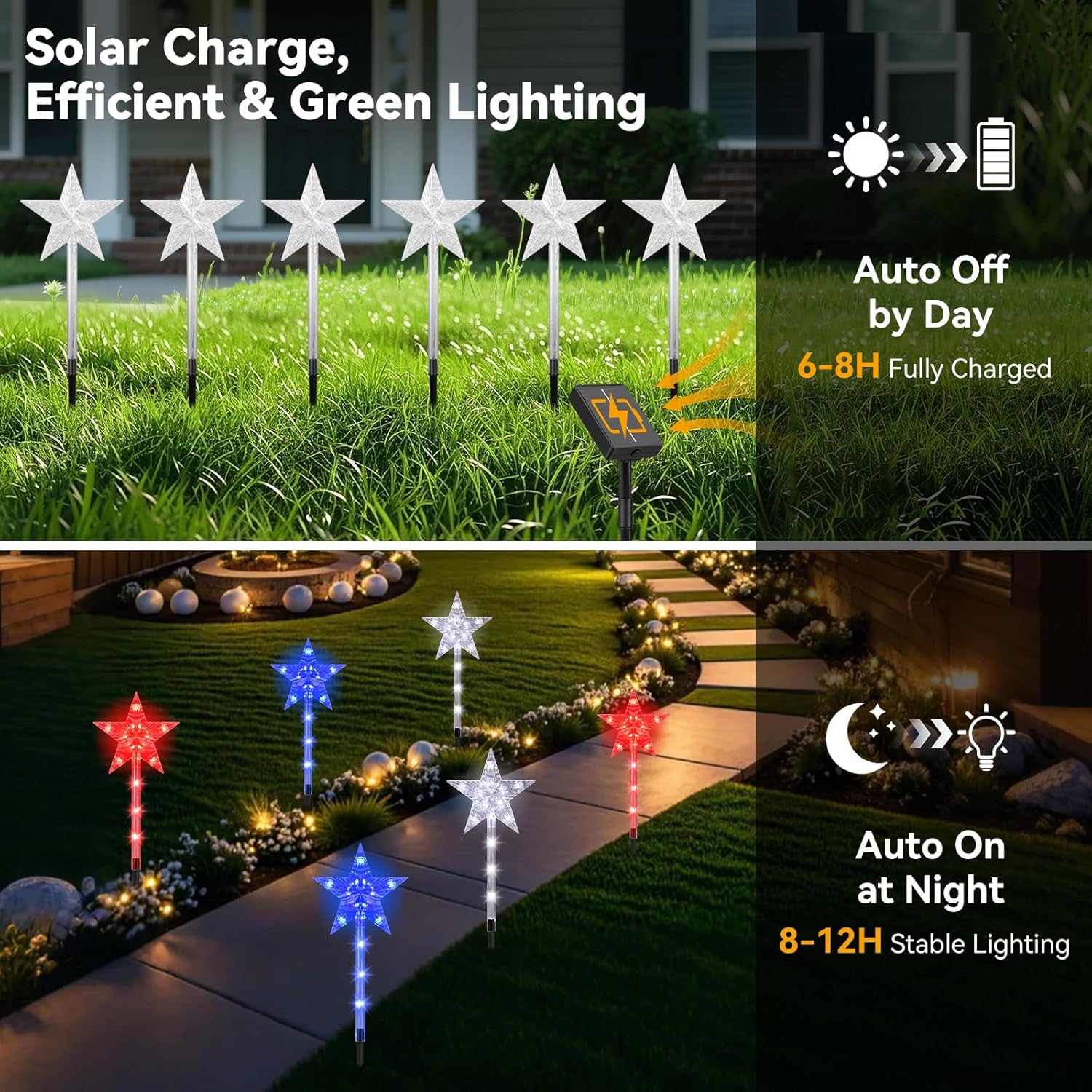 Luxspire 4th of July Decorations Outdoor Solar Lights 6PCS, 8 Modes Red White and Blue Solar Lights, Waterproof Patriotic Decorations Outdoor for Pathway Yard Garden Independence Memorial Day