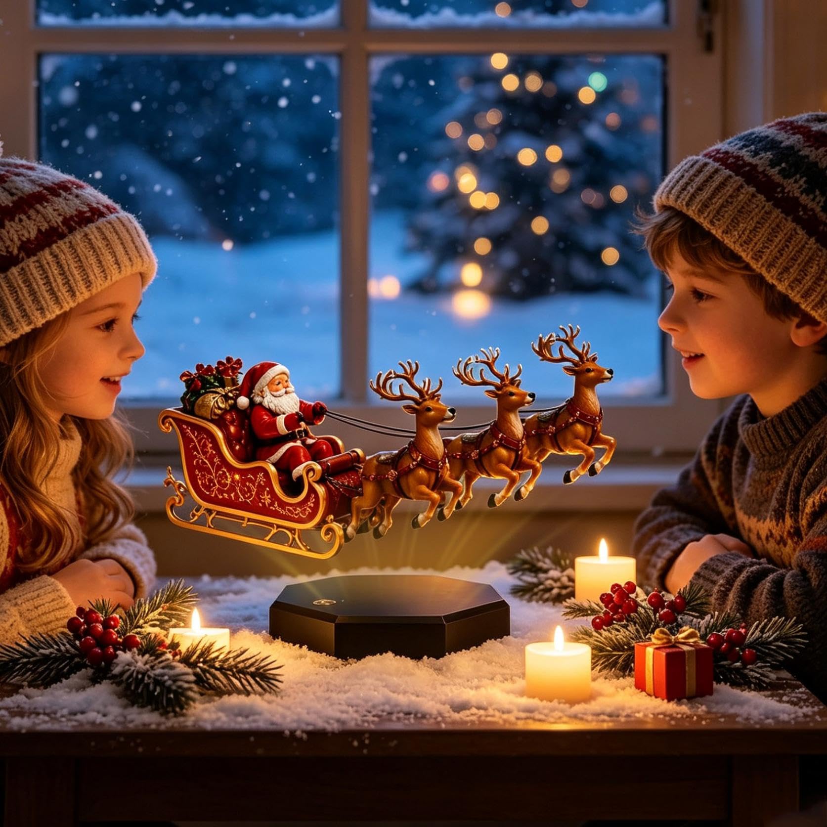 Magnetisch schwebender Weihnachtsmann Schlitten mit Rentieren Weihnachts Tischdekoration Displayständer