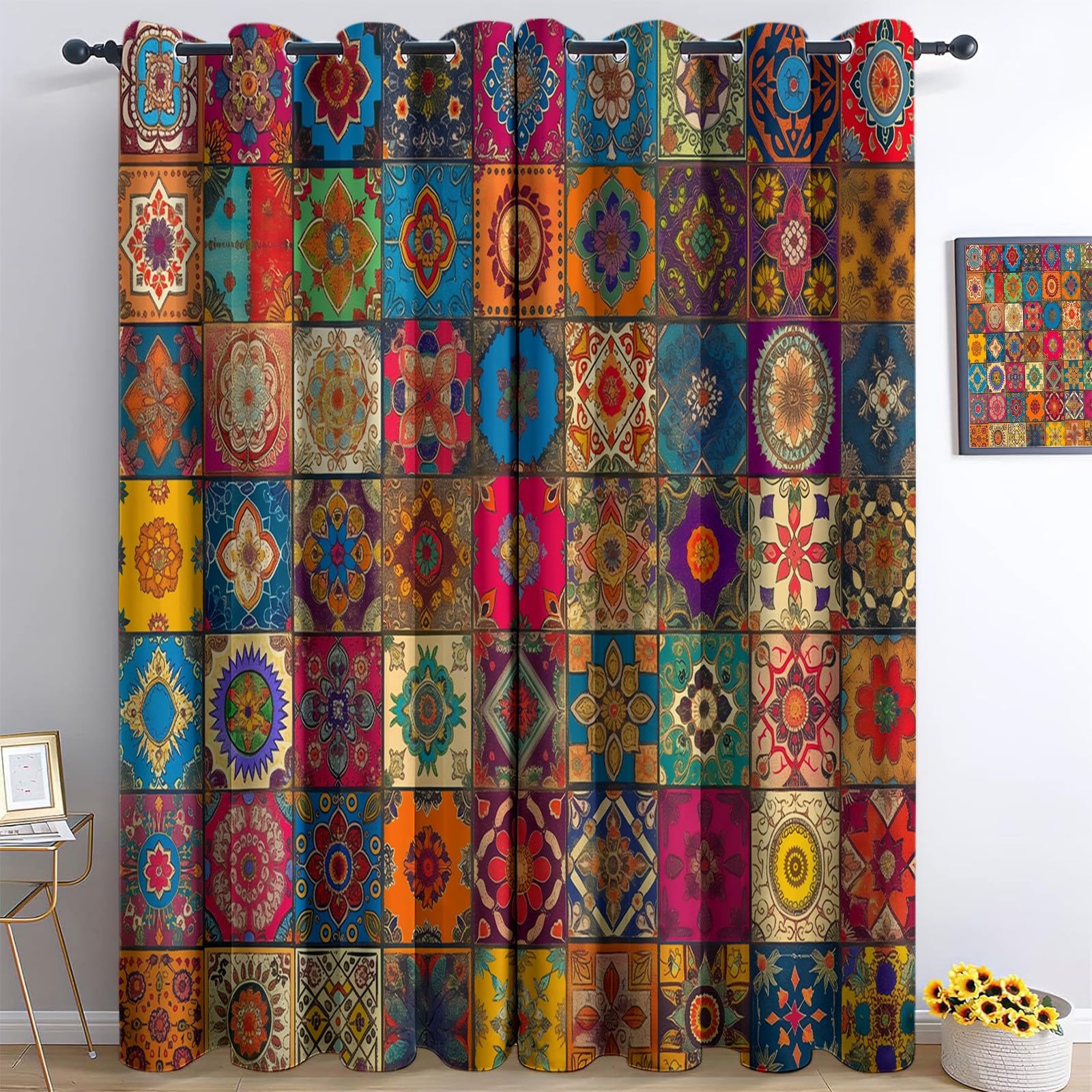 Curtains Splicing Traditional Indian Prints Pack Of 2 Blackout Curtains With Eyelets Curtains Opaque Cold And Heat Insulation H 160 X W 70 Cm Mandala - View #13