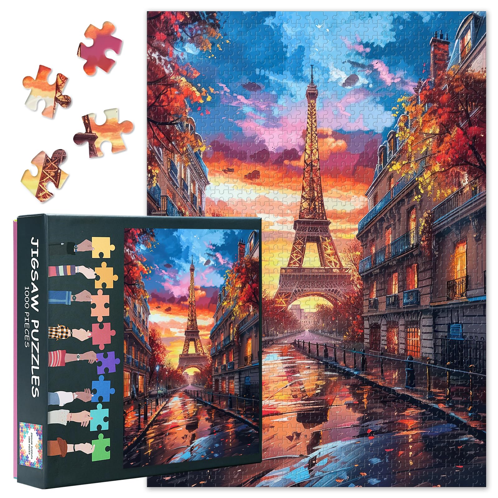 1000 Pieces Sunset over the Eiffel Tower Jigsaw Puzzles Cityscape Fun Puzzle for Adults Home Decor Decompression Challenging Jigsaw Puzzle as Gift for Family Friends 27.5"X19.7"