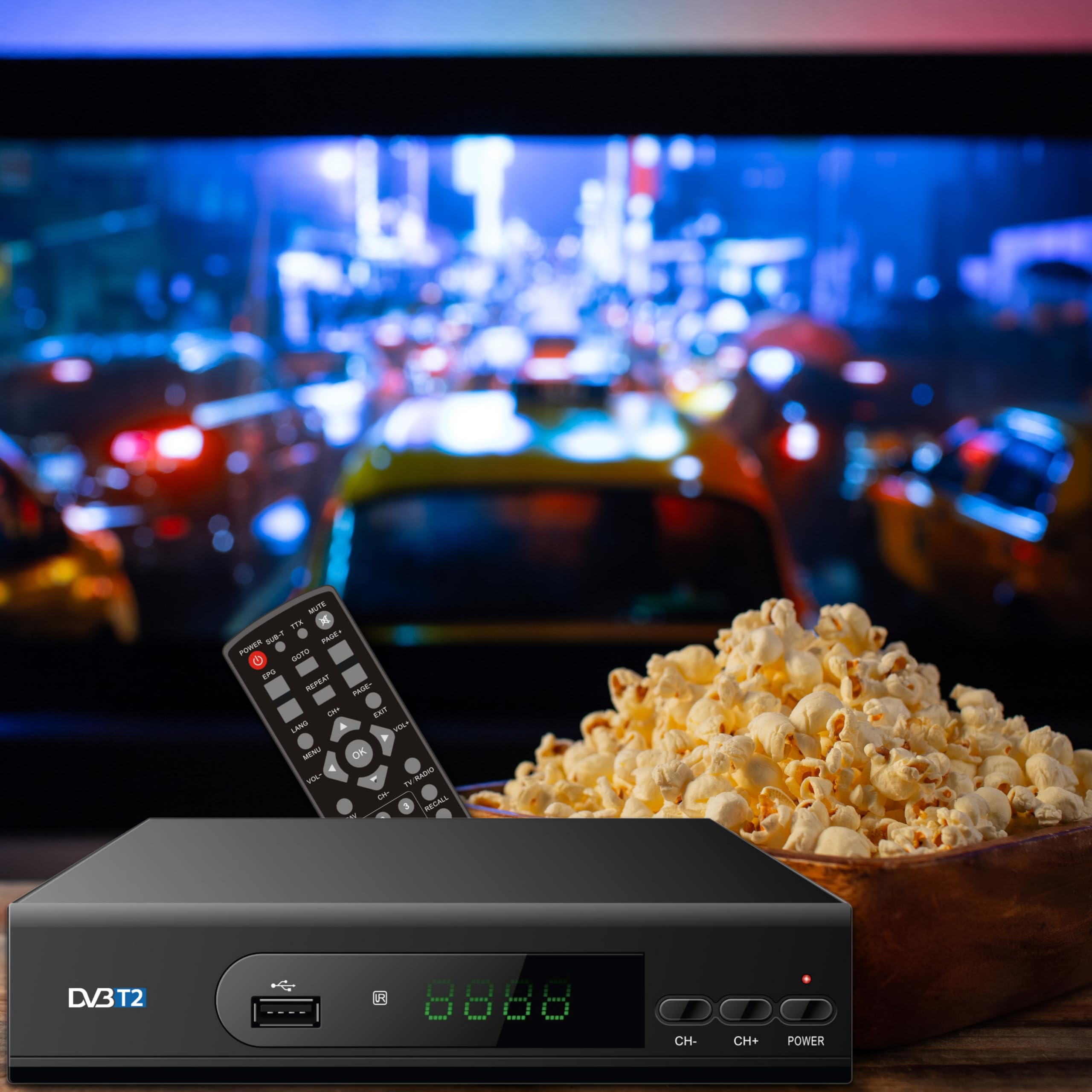 APM Décodeur TNT FULL HD, DVB-T2, Adaptateur TNT, Boîtier TNT, Standard DVB-T DVB-T2, Demodulateur Plusieurs Formats Multimédia, Sortie USB 2.0, HDMI, Résolutions : 576p 720p 1080p Full HD, 428000