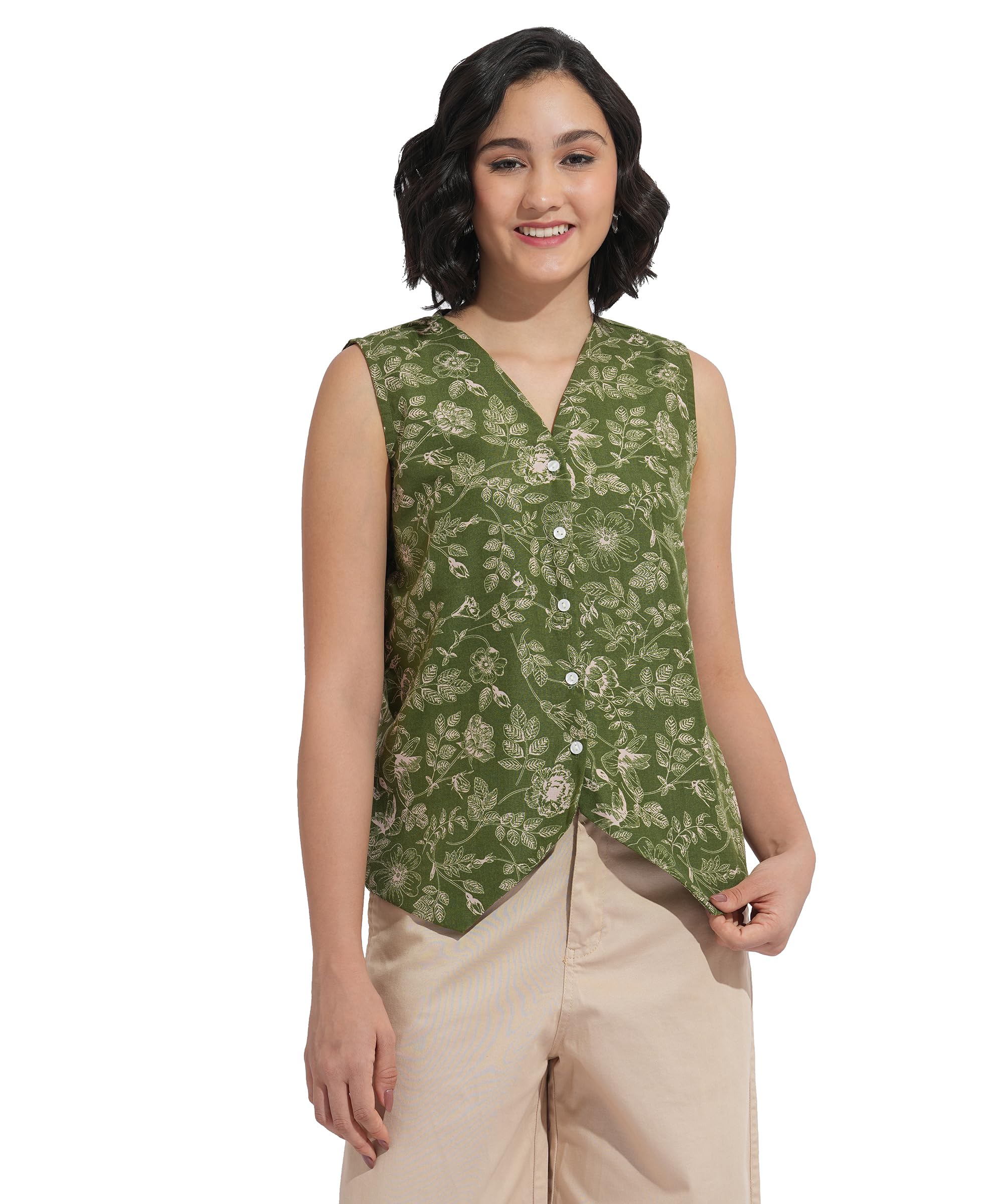 masalli fashion Women's Printed Linen Waistcoat-picture-24