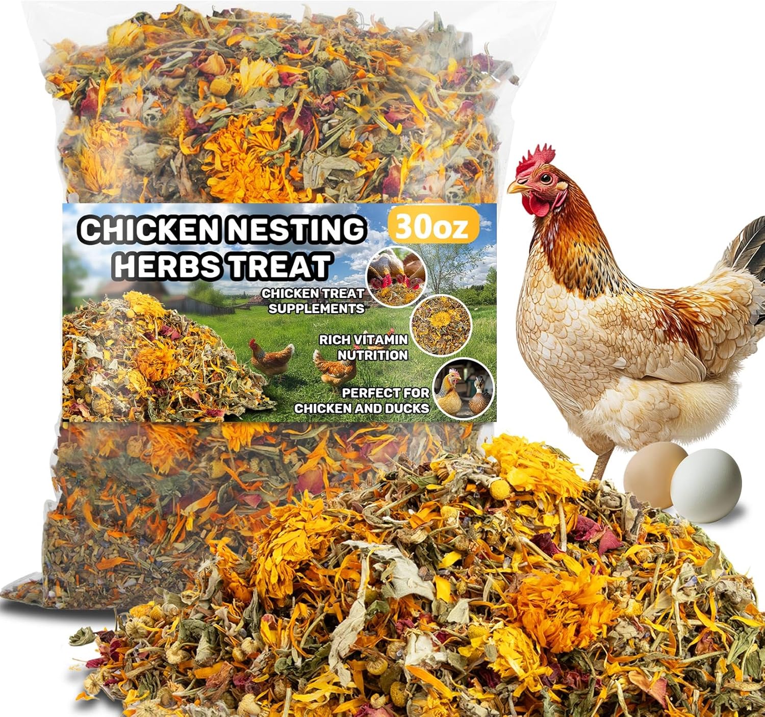 MAQIHAN 30oz Chicken Nesting Herbs - Dried Herb for Layer Feed,Coop and Run Insulation,Roosting Bars, Box Pads,Supplies for Laying Hens & Chicks,Vacuum Packed Bedding for Winter