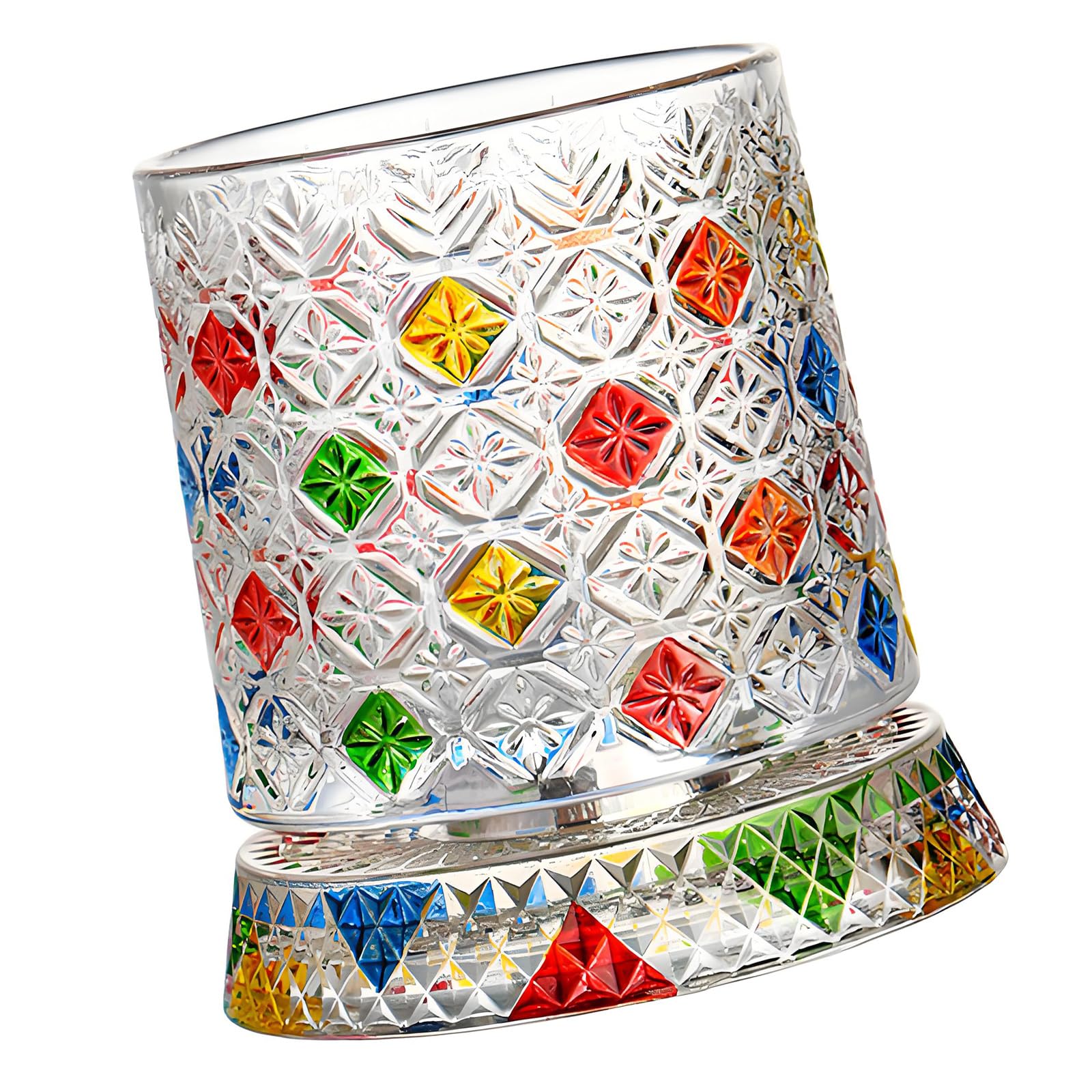 NMFLAB Rotating Glass Drinking Cup Hand Painted Rotating Whiskeys Glasses Crystal Glasses Tumblers Drinkware Easy to Clean Whiskeys
