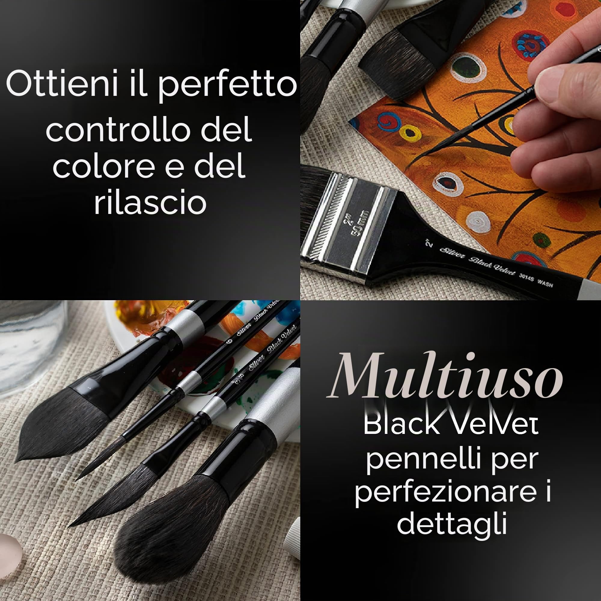 Silver Brush Limited WC-3207S - Set pennelli tondi essenziali Black Velvet - 7 pezzi - Pennello tondo di misura 0, 2 4, 6, 8, 10 e 12