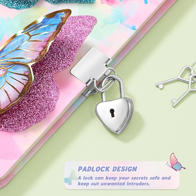 WERNNSAI 3D Butterfly Kids Diary for Girls, Secret Diary with Lock and Keys, A5 - Diario personal miniatura 2