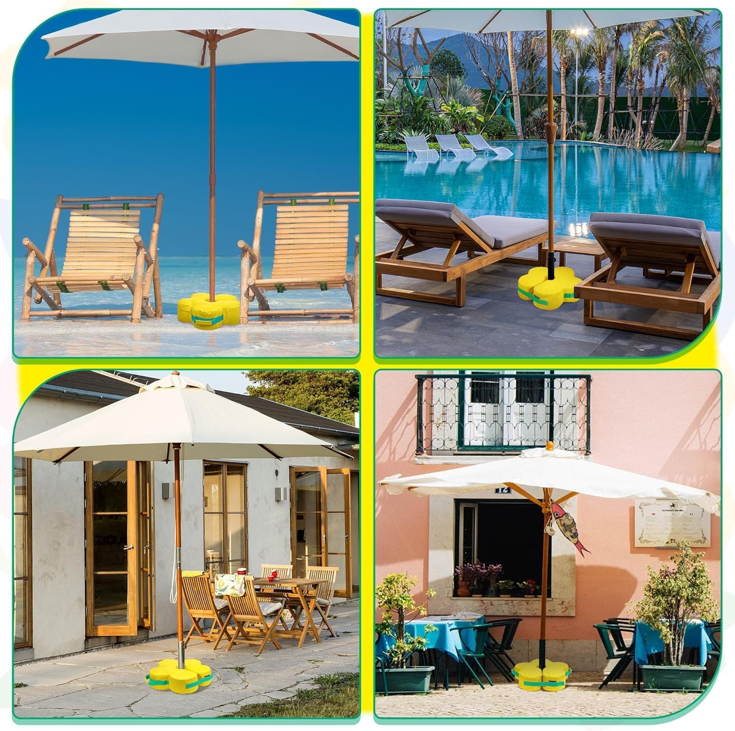 Lawn Social Umbrella Base Weight Bag, Round Heavy Duty Sand Bags for Cantilever Patio Umbrella, Universal Fit for Any Offset Design, Stabilize and Secure Umbrella (Yellow)