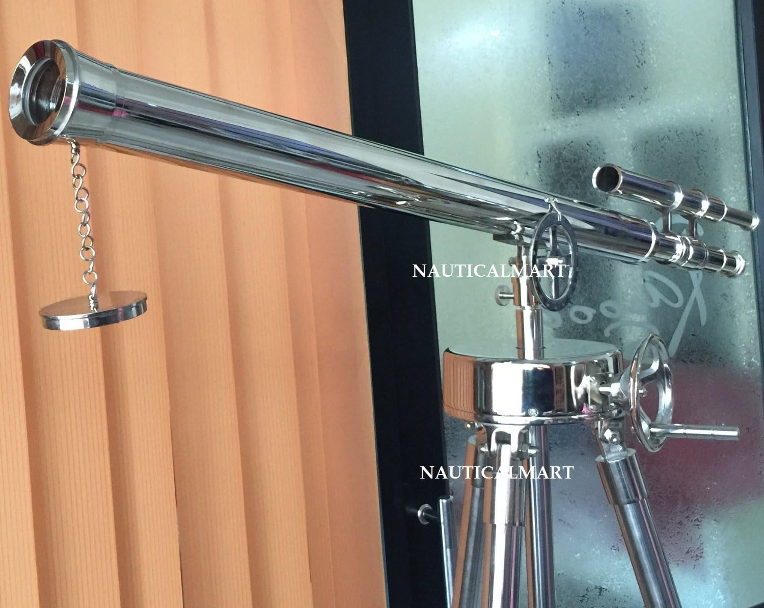 1930'S Designer Nautical Handcraft 41" Double Barrel Full Chrome Telescope with Chrome Stand