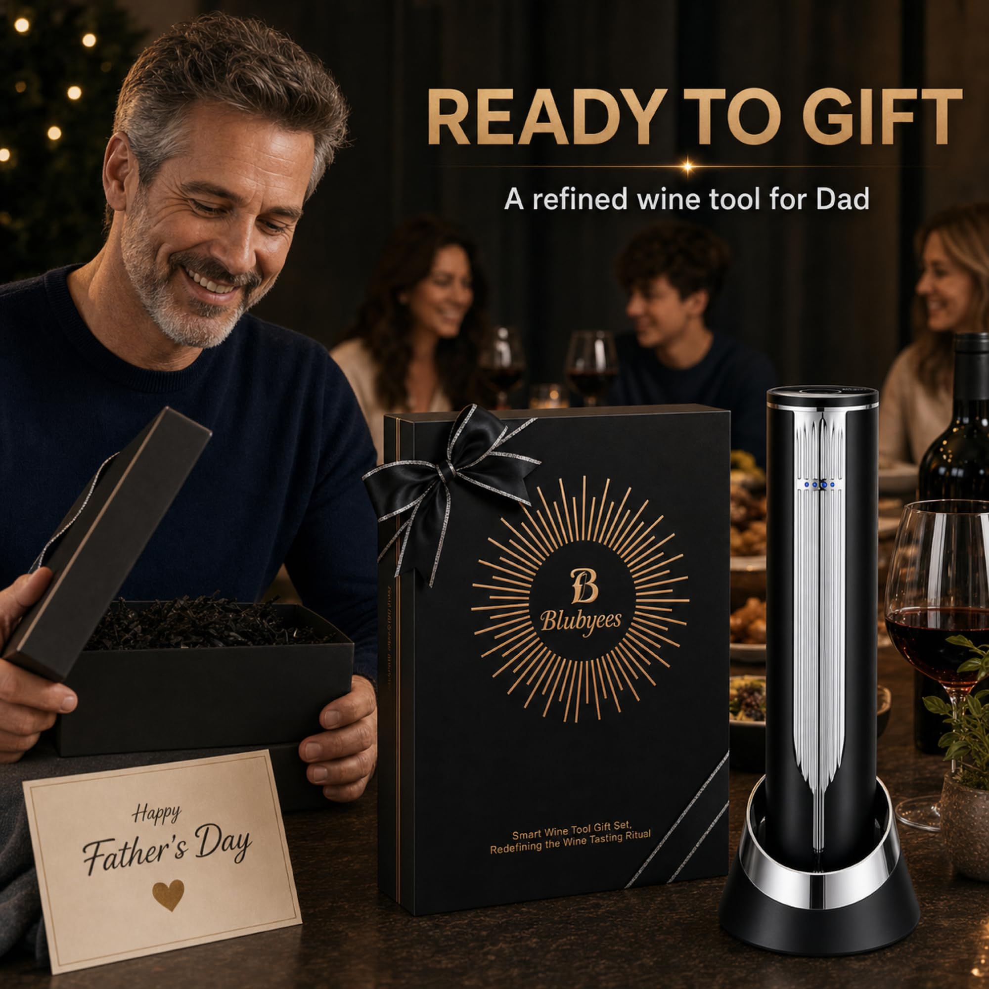 BLUBYEES Abridor eléctrico de botellas de vino de lujo con base de carga y cortador de papel de aluminio integrado, sacacorchos automático recargable para quitar el corcho sin esfuerzo, regalos