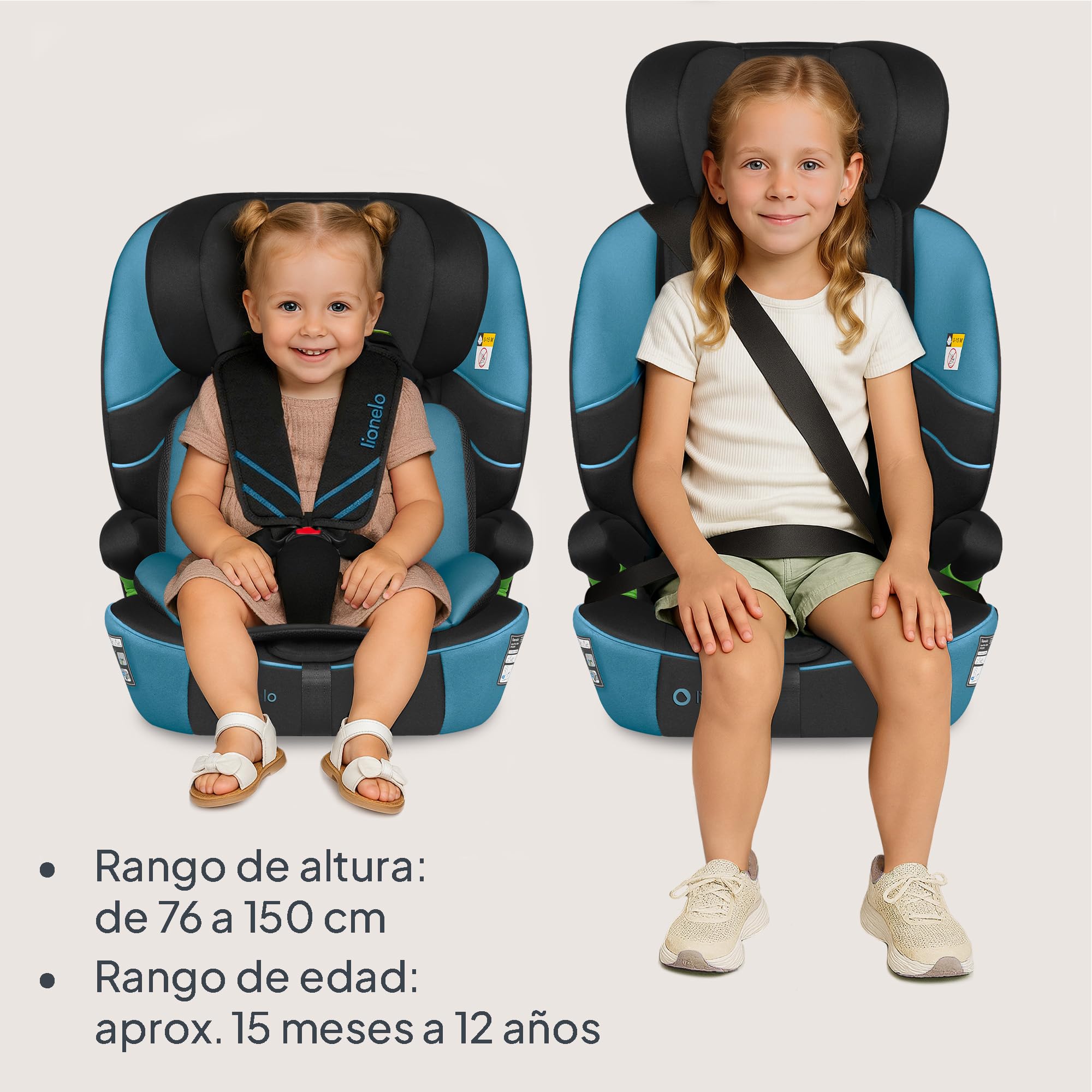 LIONELO LEVI FIX I-SIZE Silla coche bebé 76-150 cm hasta 36 kg, Grupo 1 2 3, Protección lateral, 10 niveles de Ajuste del Reposacabezas, Fijación ISOFIX y Top Tether, R129 i-Size