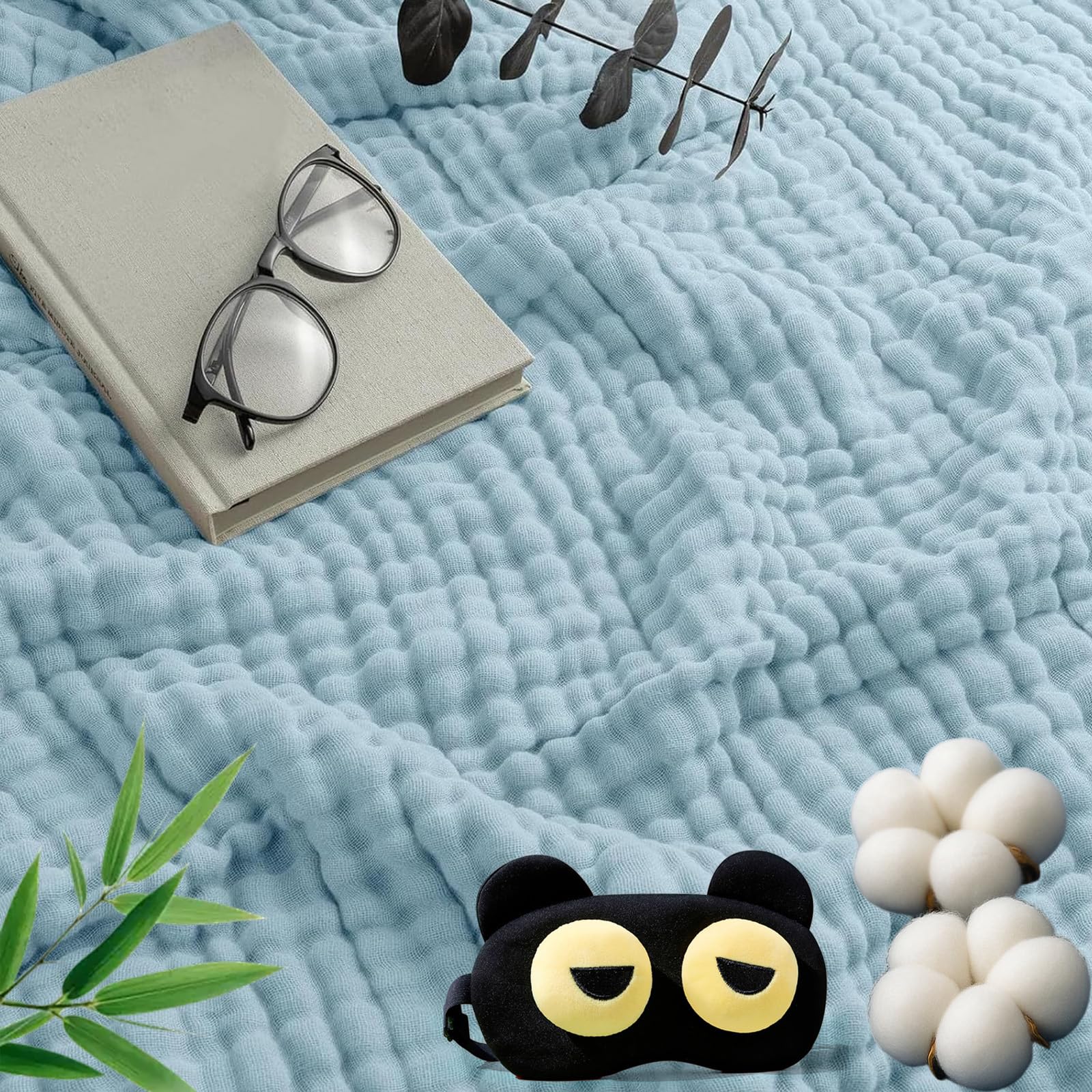 Alpenfaser Musselin Decke, Premium Muslin Blanket 150 x 200 cm, 100% Cotton Musselin Decke Erwachsene, Soft Lightweight Summer Blanket, Sofa Throw, Couch Blankets,All Seasons (Hellblau,150x200cm)