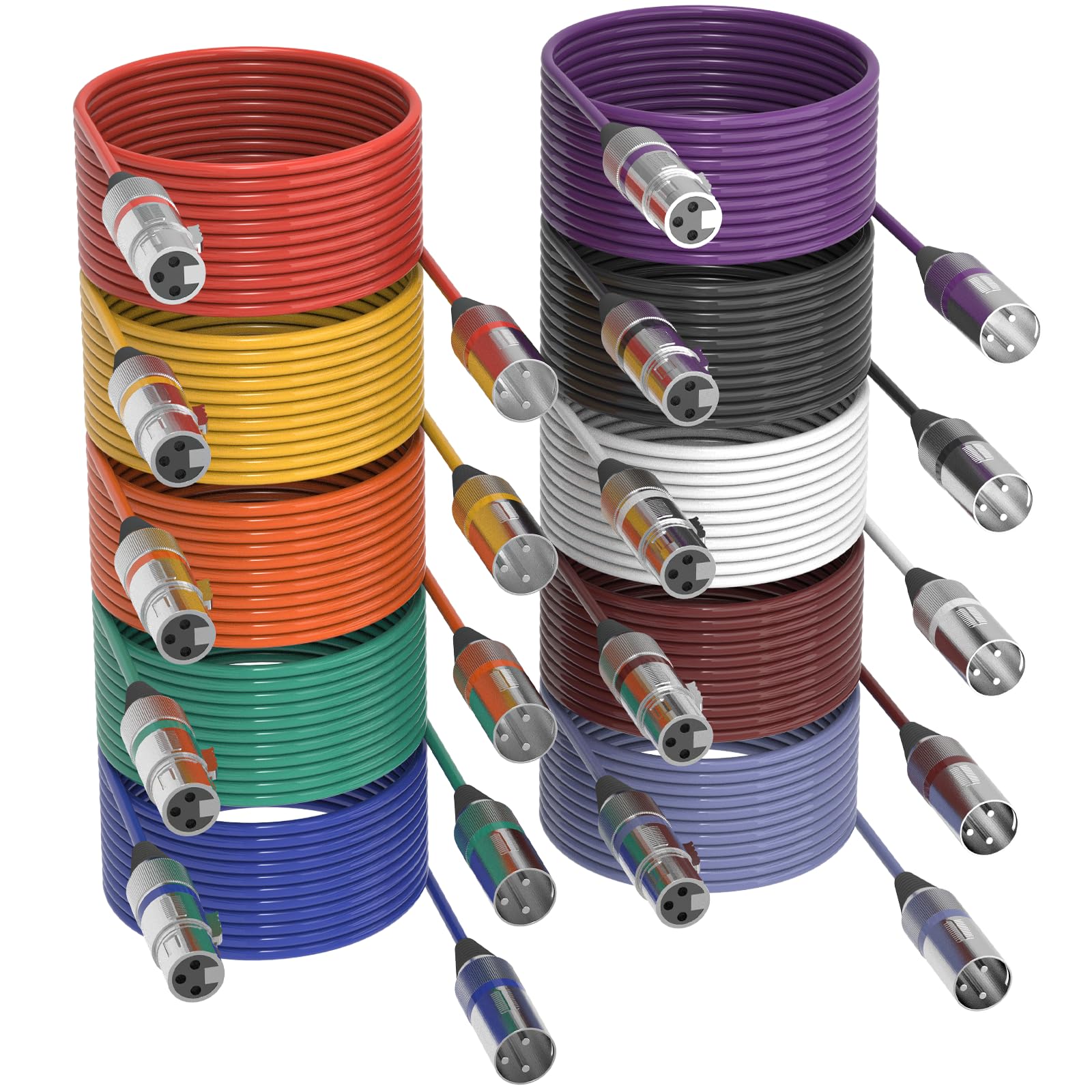Cable XLR multicolor, 6 cables de micrófono XLR de 15 pies de nailon trenzado macho a hembra, cables de audio XLR equilibrados de 3 pines, botas de color, cable de micrófono XLR para escenario en