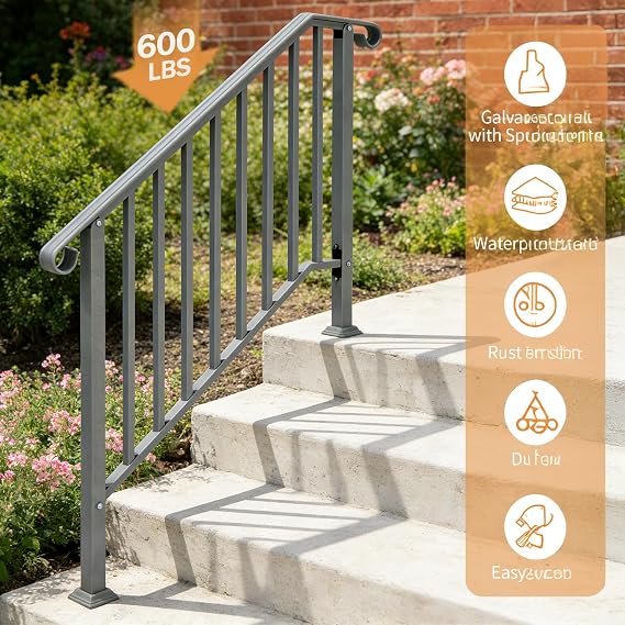 3 Level Outdoor Handrail for 3-4 Steps, Silver