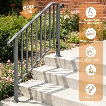 3 Level Outdoor Handrail for 3-4 Steps, Silver