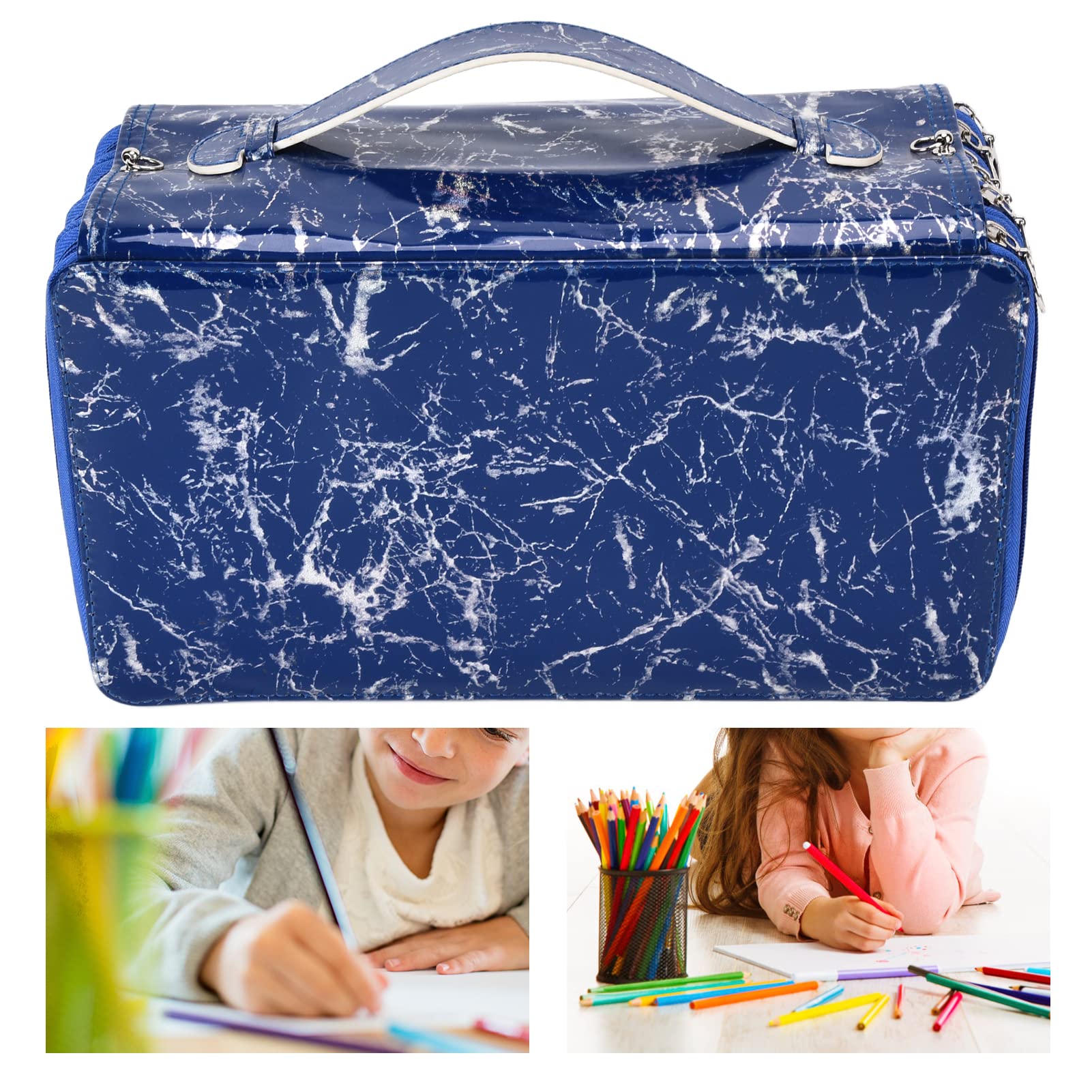 Astuccio per matite, cerniera lucida Sentiti a tuo agio Portapenne integrato Scatola di cancelleria per la stanza della pittura per la casa all'aperto(blu)