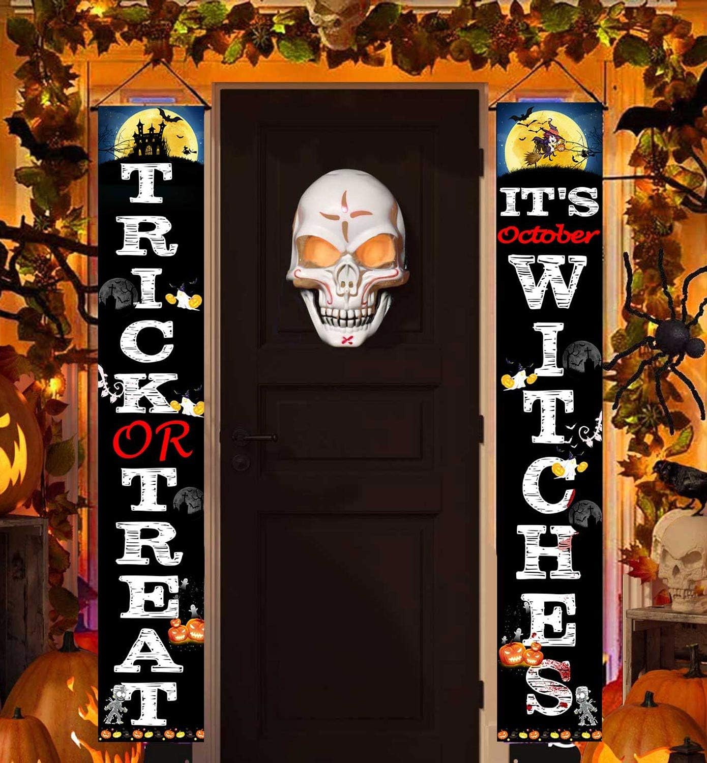 Halloween Decorations Trick or Treat & It's October Witches Halloween Signs for Home Yard Indoor Outdoor Wall Door Halloween Party Decorations