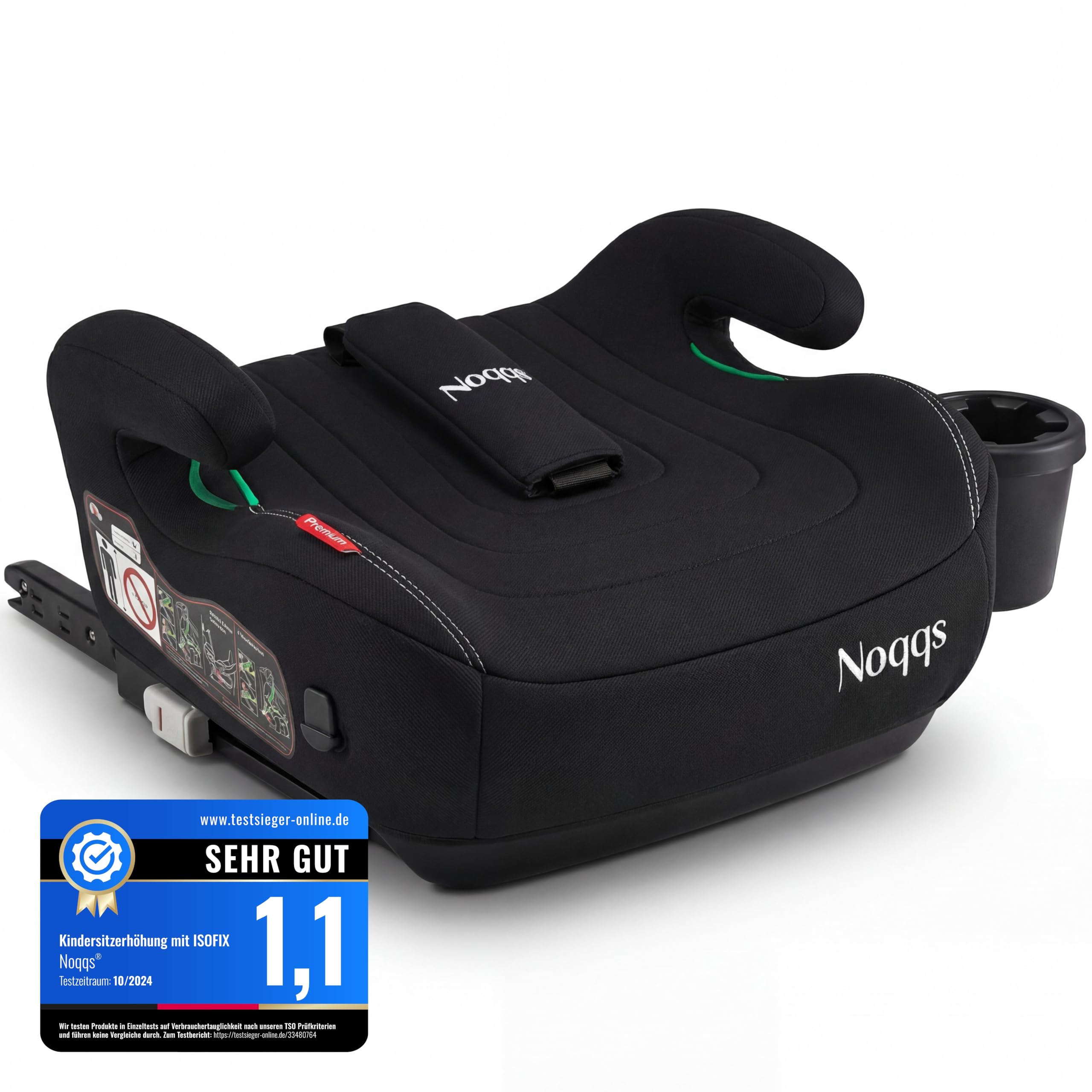 Rehausseur de siège auto de qualité supérieure avec ISOFIX - Excellent avec très bon (1,1) - ECE R129 i-Size 125-150 cm - Extra large et rembourré - Avec rembourrage de ceinture et