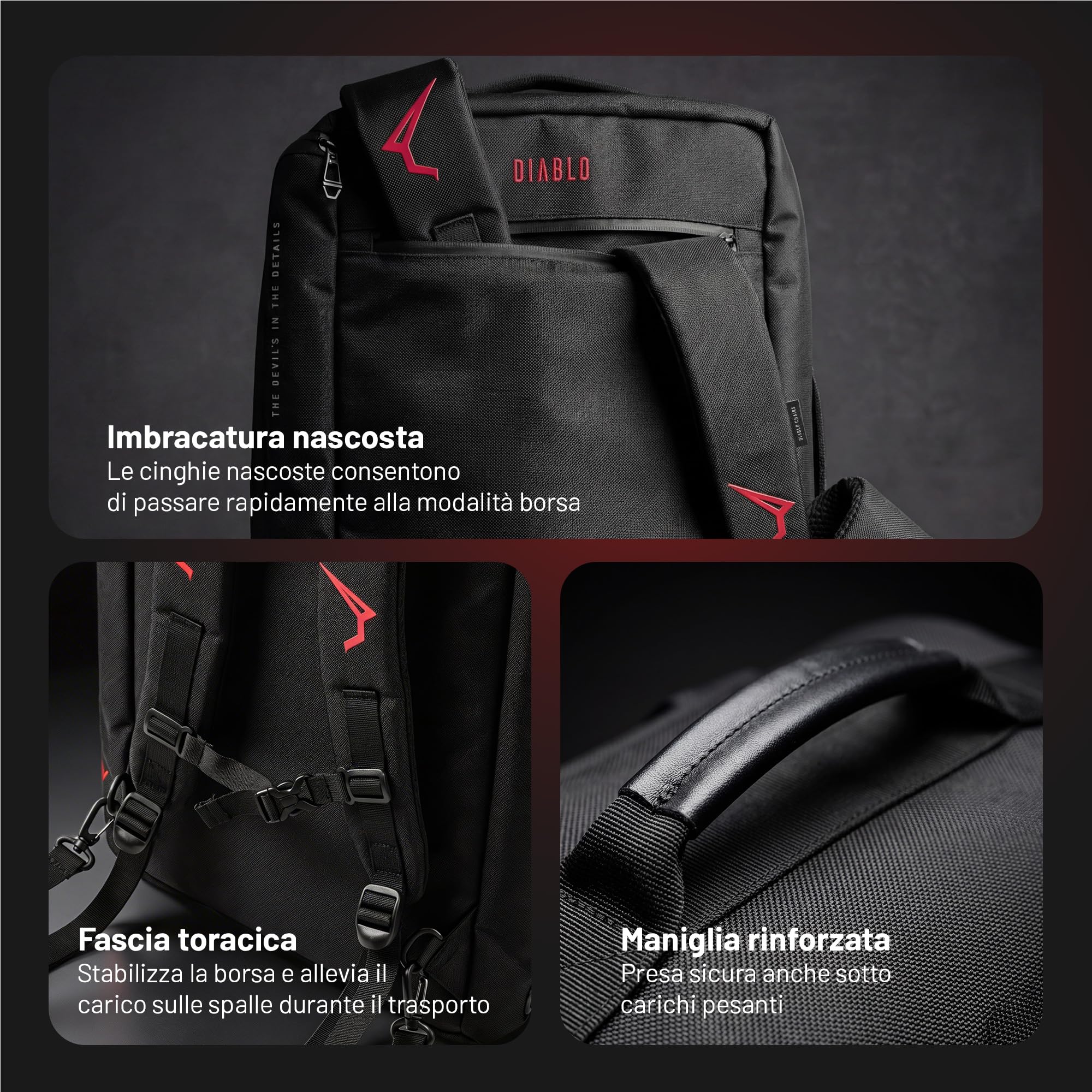 Diablo Borsa Sportiva Uomo Grande 68L Borsone Palestra con Scomparto Scarpe Zaino Multifunzionale Borsa Viaggio Fitness Impermeabile con Tasche Organizer Tracolla Regolabile