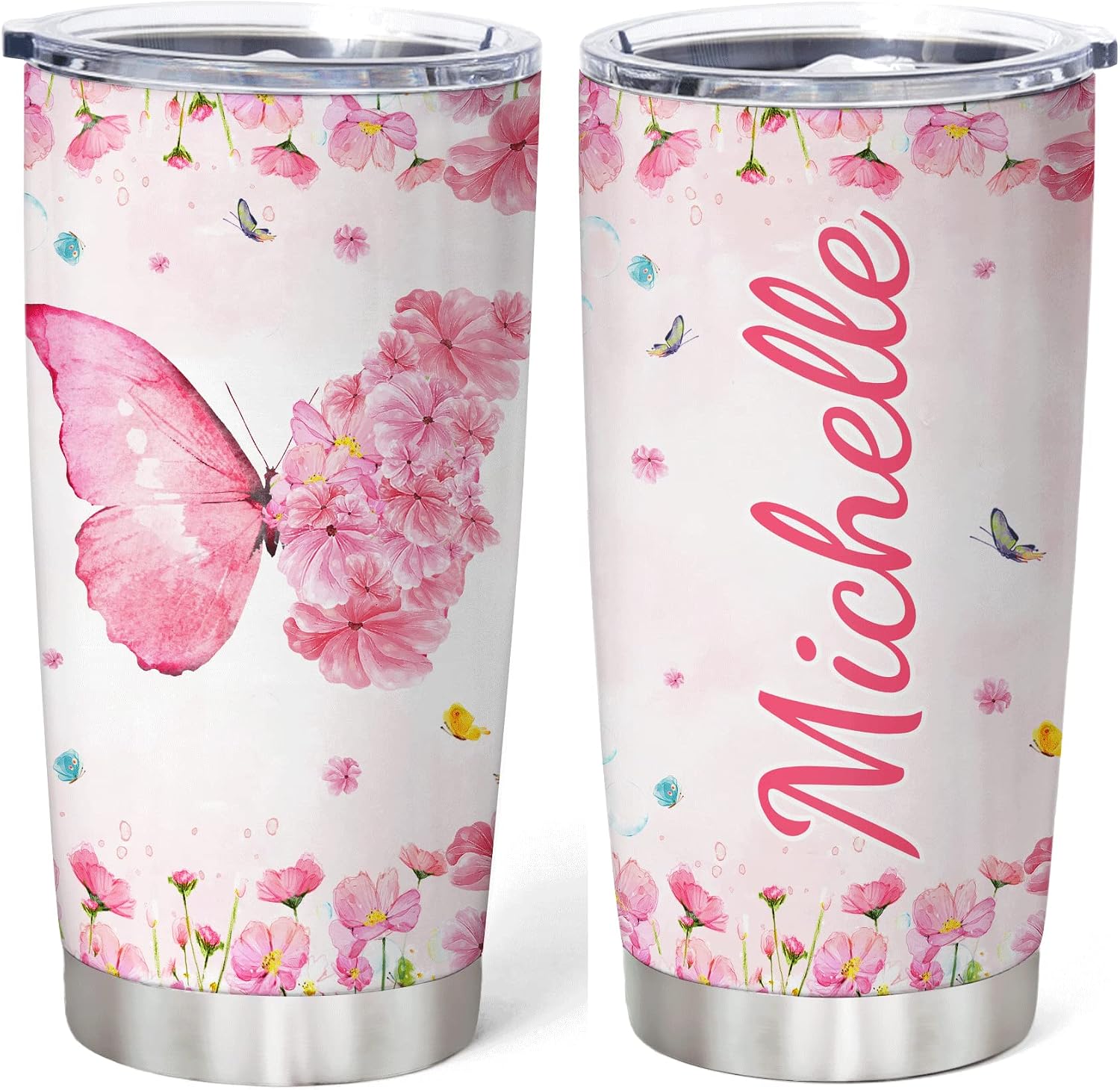 Hyturtle Personalized Gifts For Butterfly Lover - Birthday Christmas - Butterfly Print Custom Name Stainless Steel Tumbler 20oz With Straw Lid - Gifts For Her Women Girl Daughter Friend
