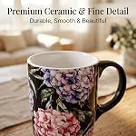 DUSVALLY 17oz Ceramic Travel Mug with Lid, Hydrangea Floral Coffee Mug with Handle, Large Ceramic Tea Cup, Microwave & Dishwasher Safe, Gift Box Included