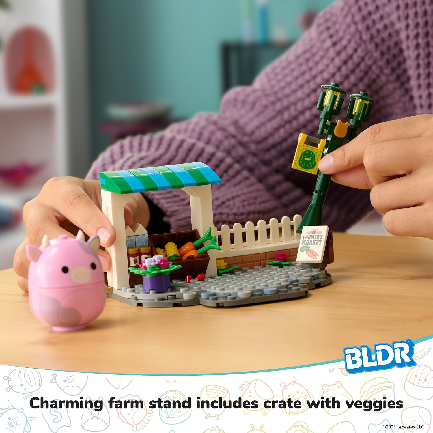 BLDR Squishmallows Patty's Farmers Market Building Set - Patty the Pink Cow Buildable Figure - Squishmallows Fans 8+, 0046
