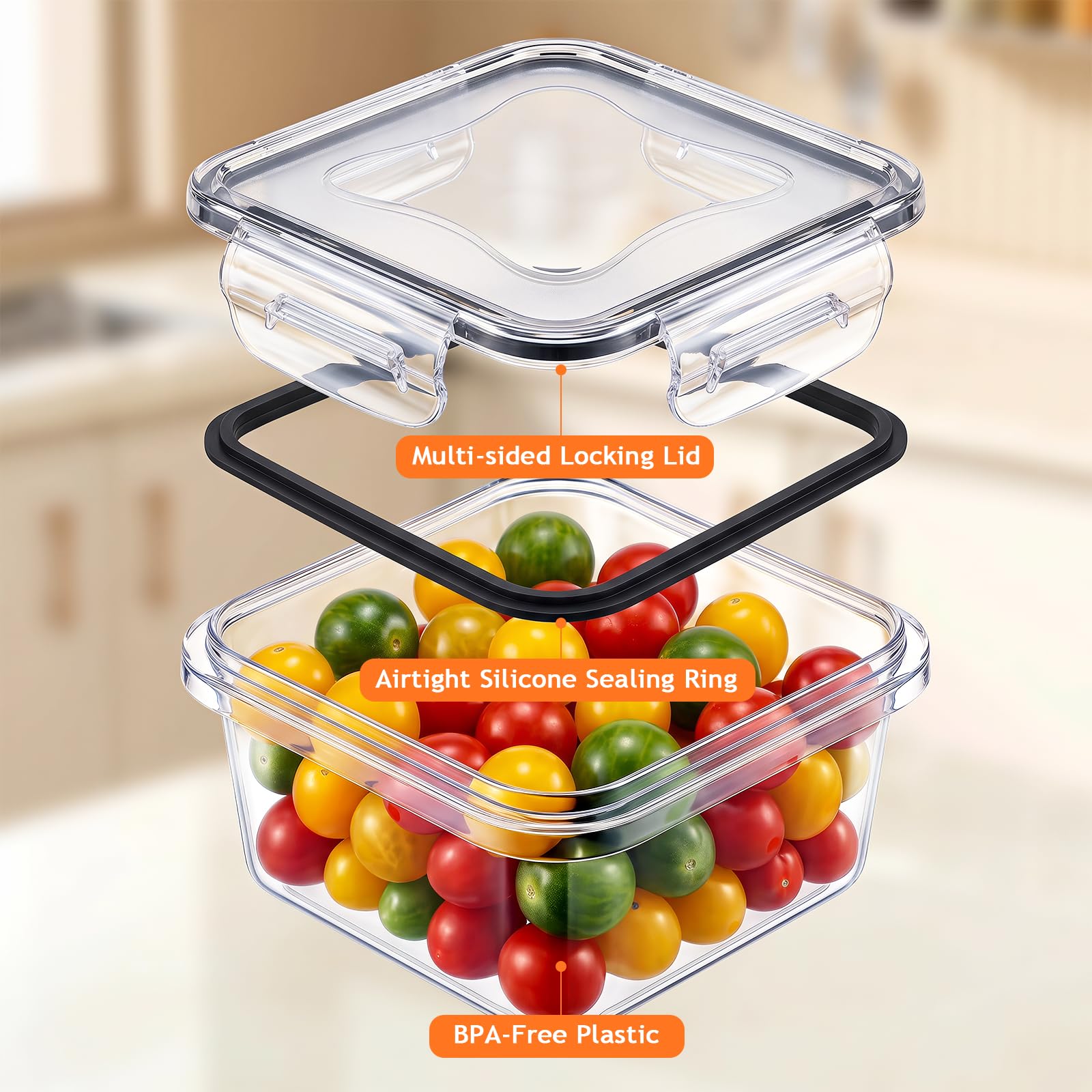 48 recipientes de almacenamiento de alimentos con tapas (24 recipientes y 24 tapas), recipientes de plástico reutilizables para almacenamiento y organización de cocina, recipiente de