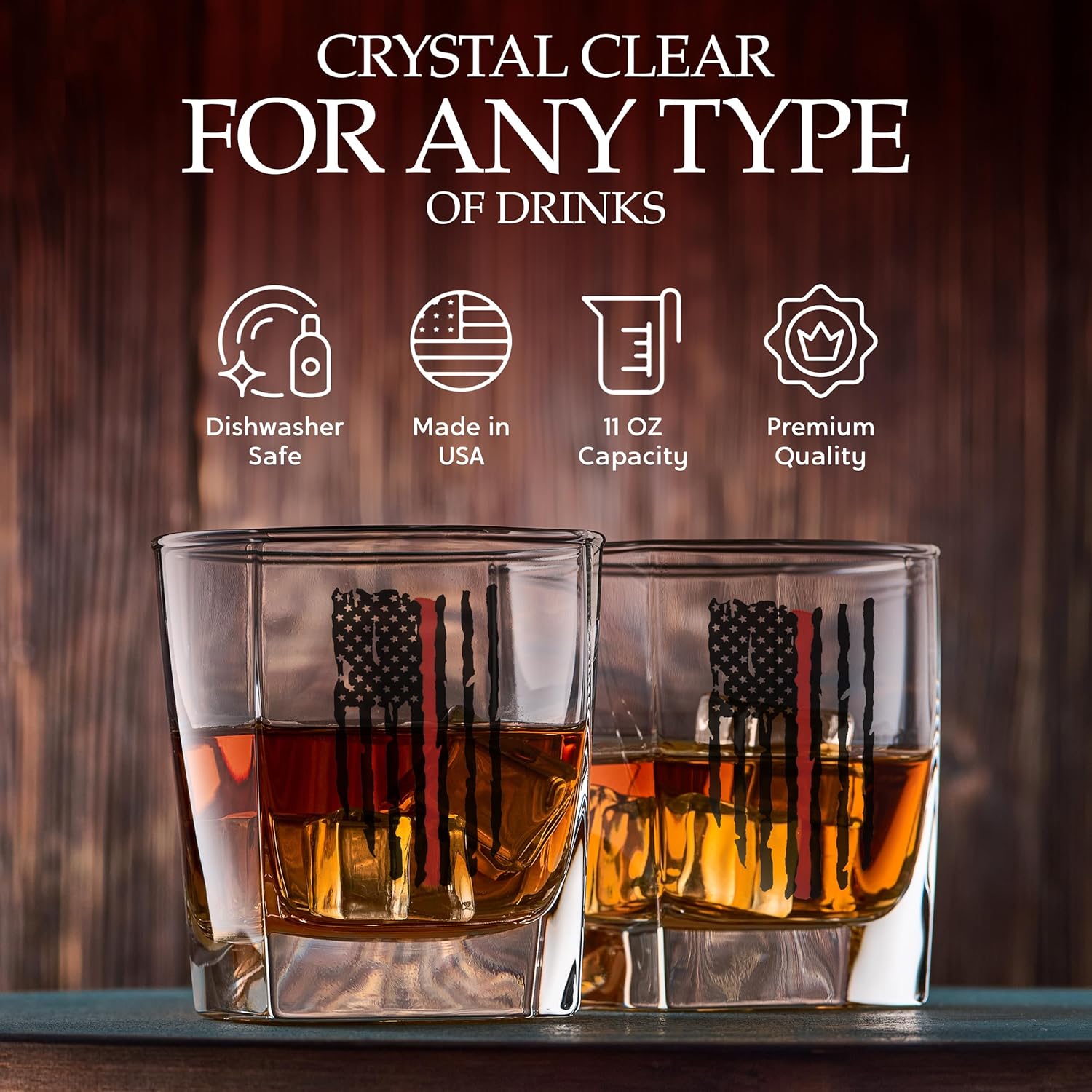 Rogue River Tactical Thin Red Line Tattered Worn American Flag USA Whiskey Decanter Gift Set With Airtight Glass Stopper Custom Gift For Firefighter Fire Department FD - Image 6