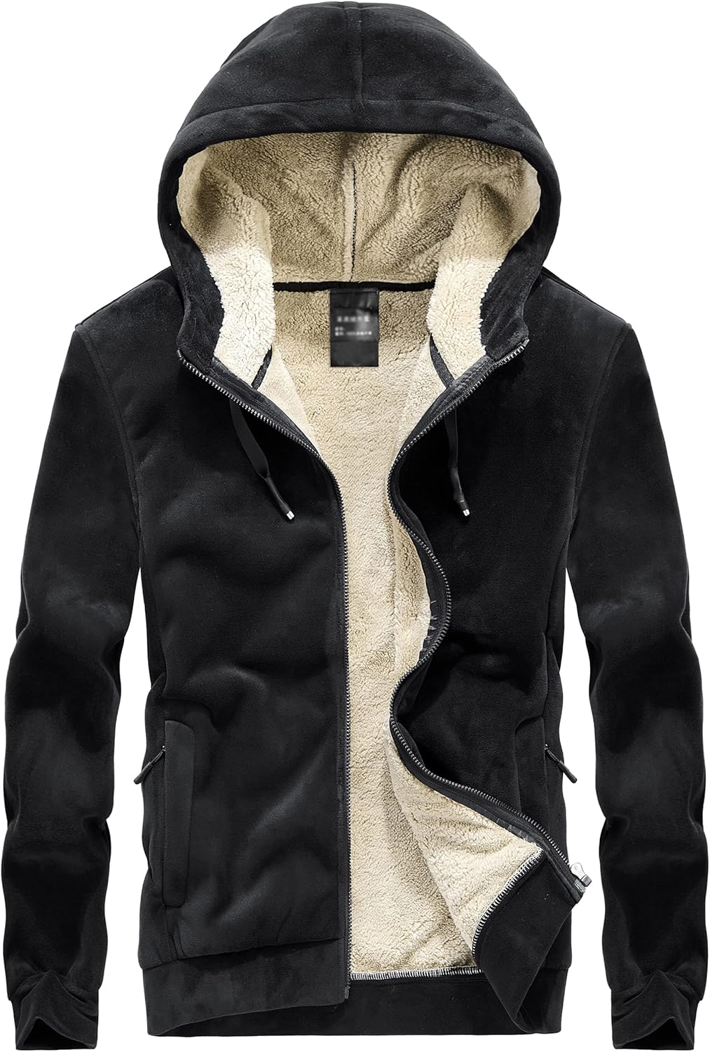 Flygo Sherpa Hoodies for Men Zip Up Winter Fleece Lined Hooded Sweatshirt Heavyweight Warm Jackets