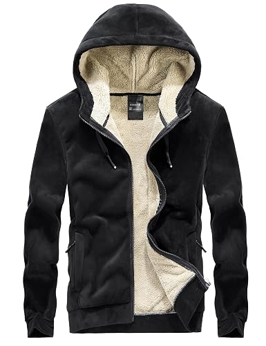 Flygo Sherpa Hoodies for Men Zip Up Winter Fleece Lined