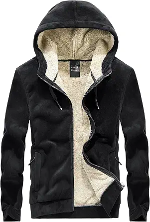 Flygo Hoodies for Men Zip Up Winter Fleece Sherpa Lined Sweatshirt Warm Jacket