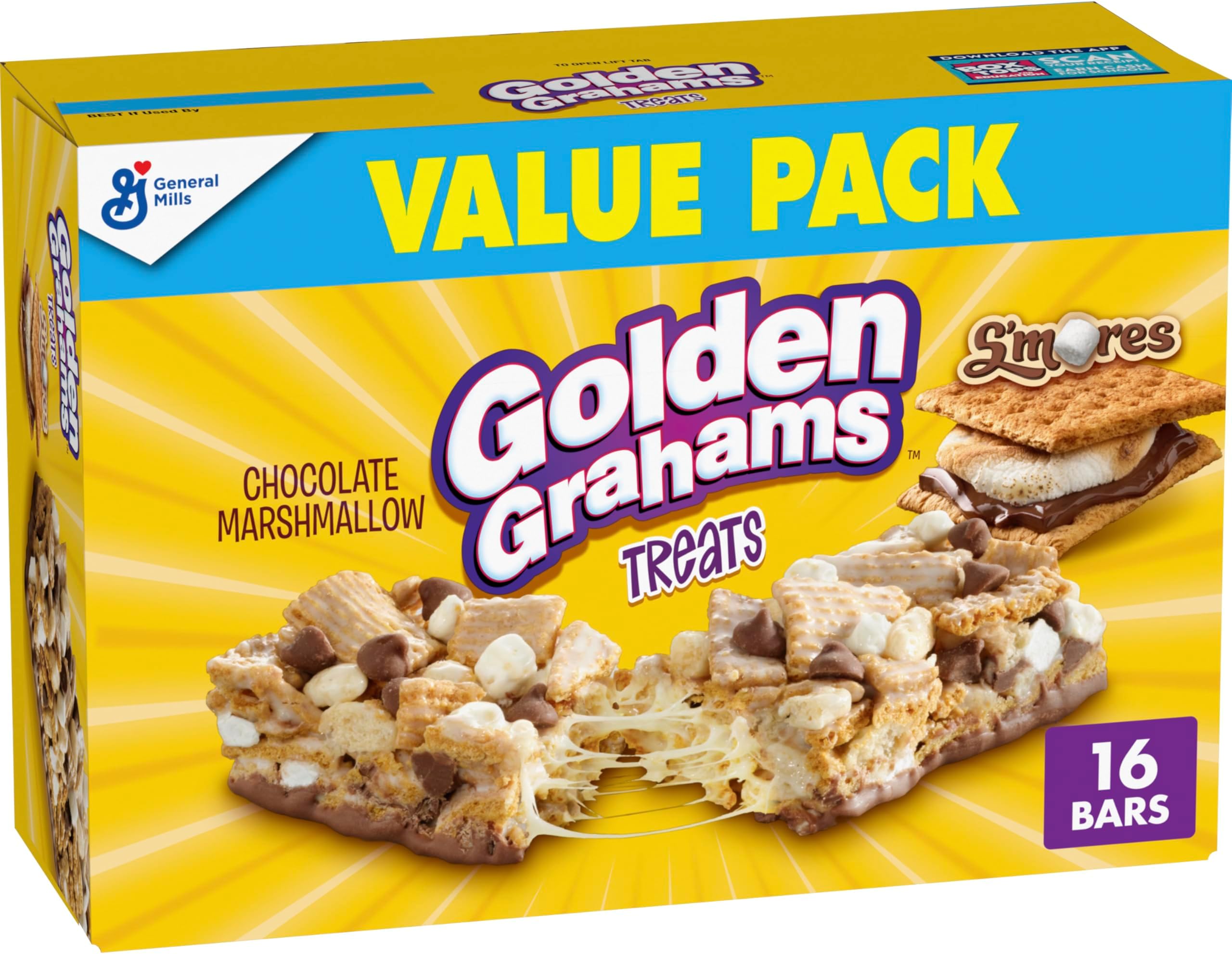 Golden Grahams Cereal Treat Bars, S'mores, Snack Bars, Value Pack, 16 Ct, 16.96 oz
