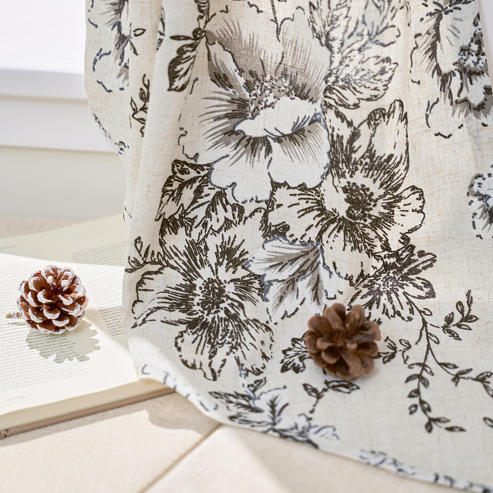 JINCHAN Floral Swag Valance for Windows 36 Inch Farmhouse 2 Panels Black — product photo